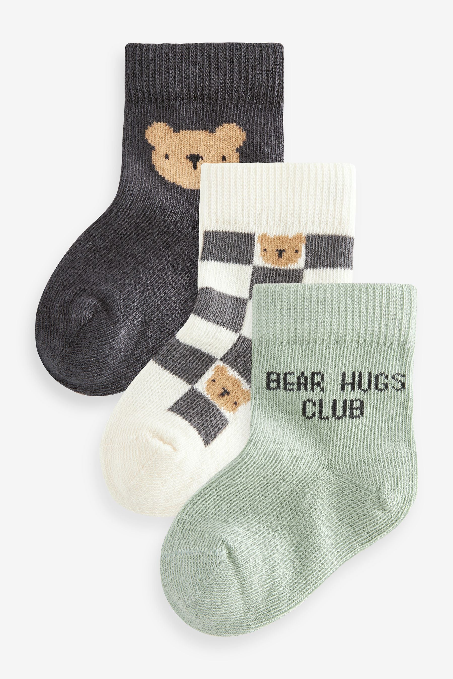 Sage Green Baby Character Socks 3 Pack (0mths-2yrs)