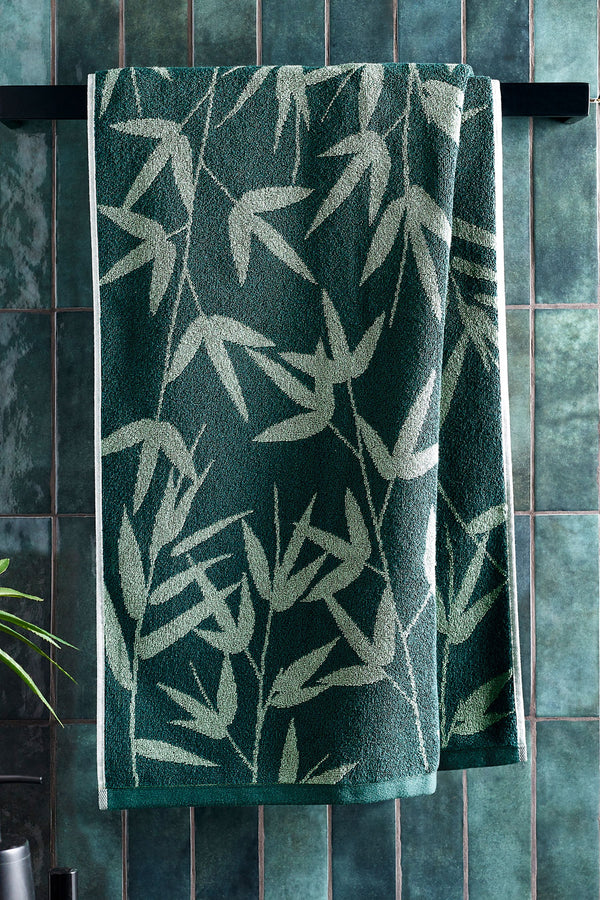 Green Bamboo Leaf Design 100% Cotton Towel