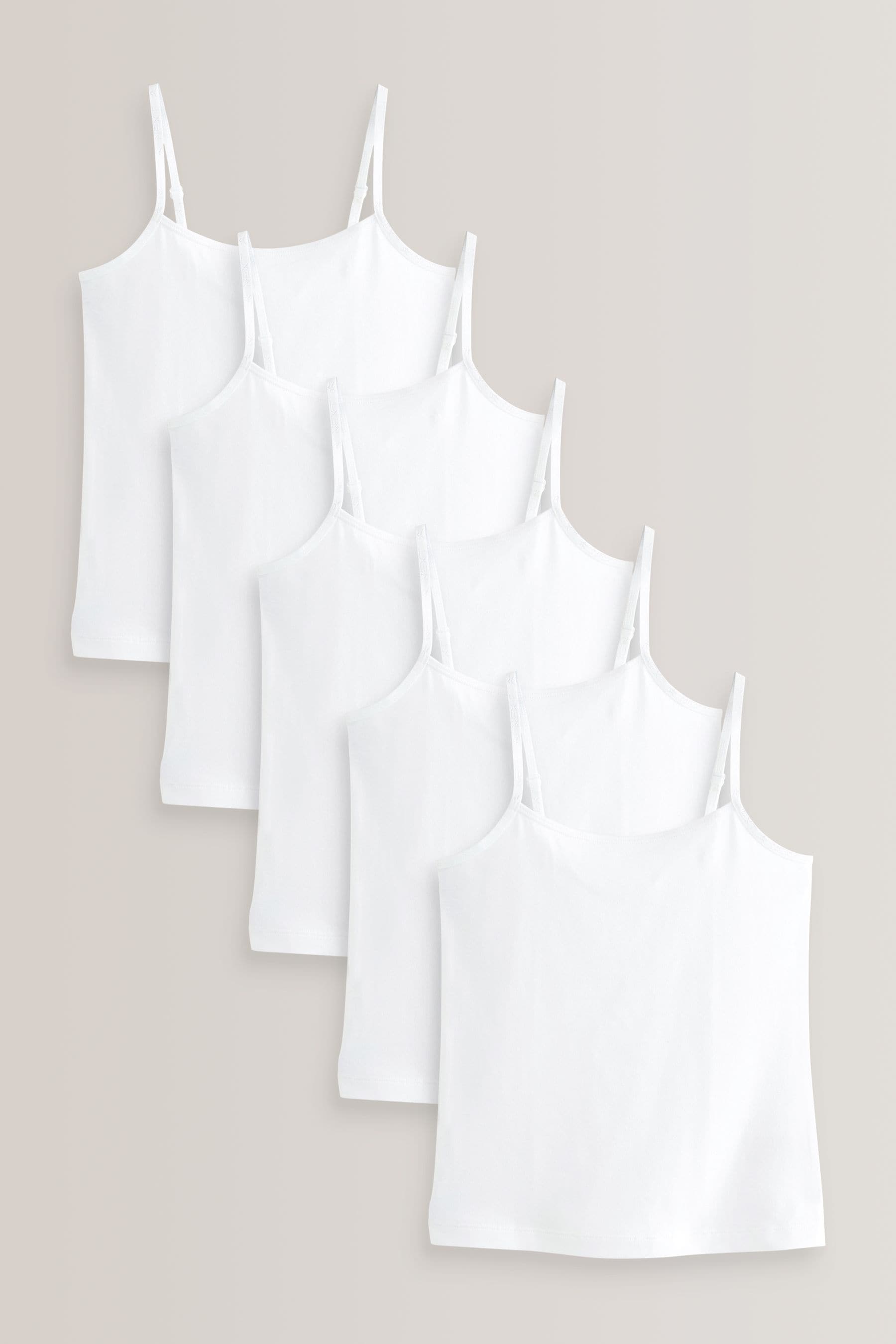 White 5 Pack Elastic Strappy Cami Vest (1.5-16yrs)