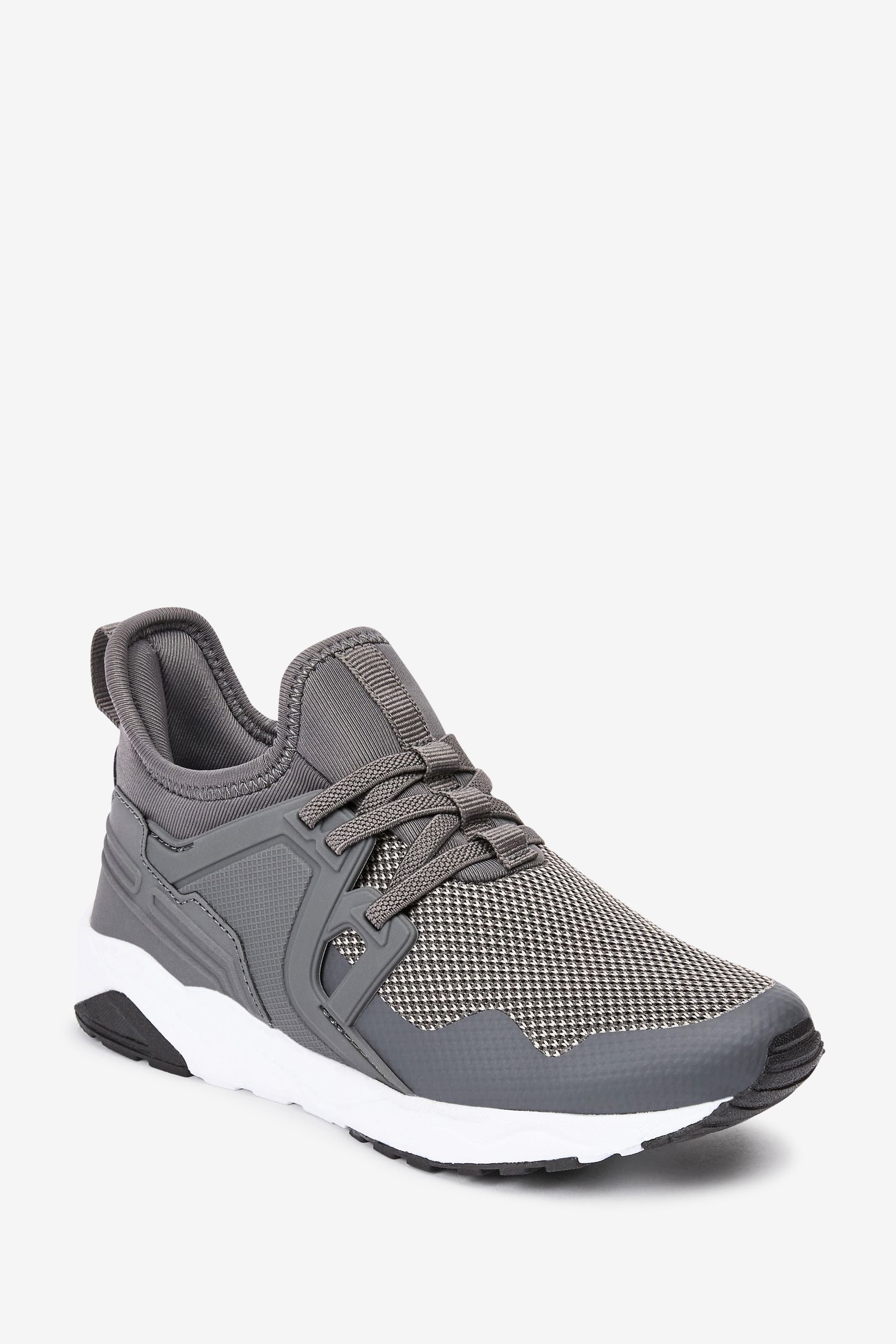 Grey Mesh Elastic Lace Trainers