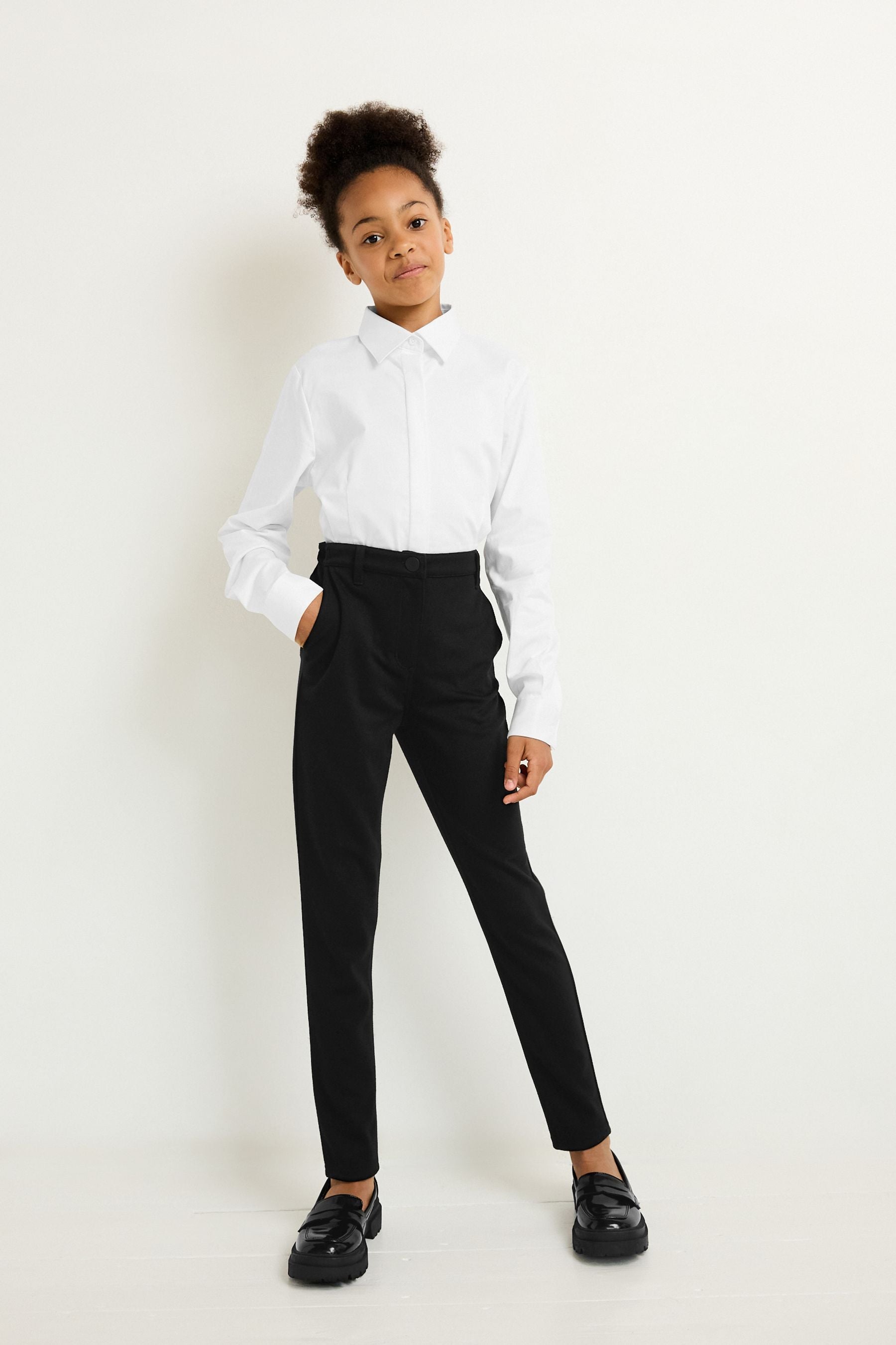 Longer Length Black Senior High Waist Stretch School Trousers (9-18yrs)