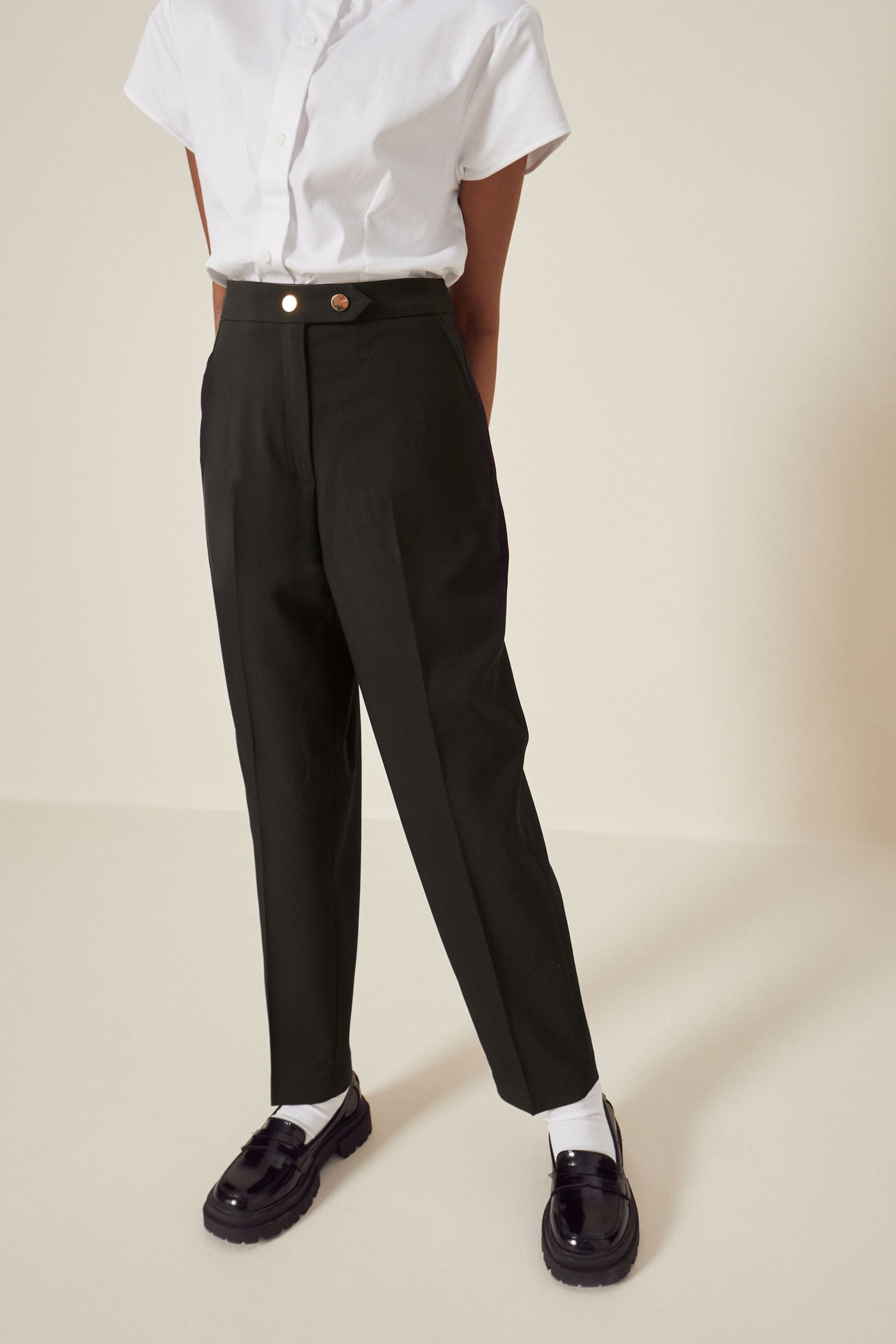 Longer Length Black Longer Length Senior Tapered Gold Snap School Trousers (9-18yrs)