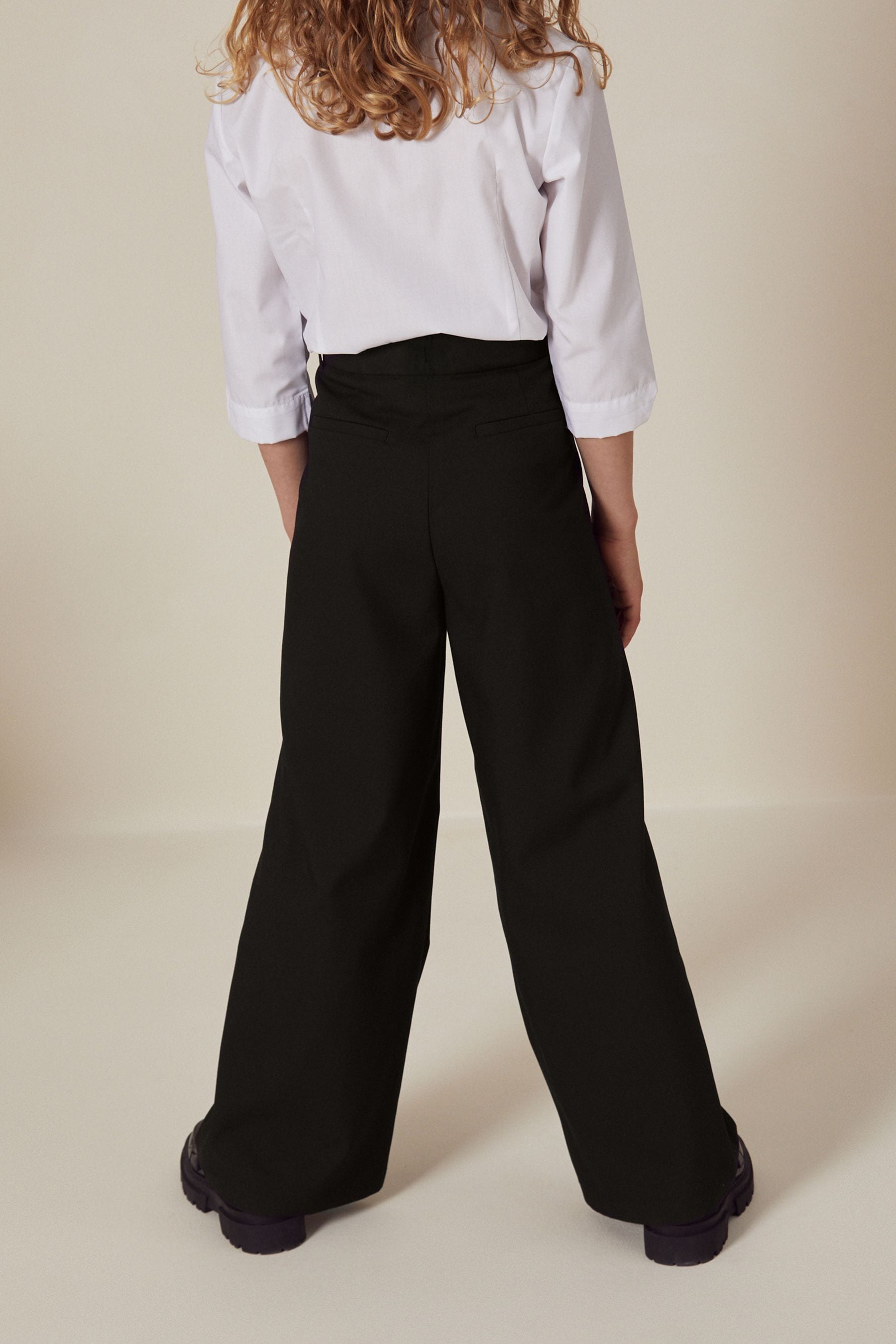 Dark Black Longer Length Senior Wide Leg School Trousers (9-18yrs)