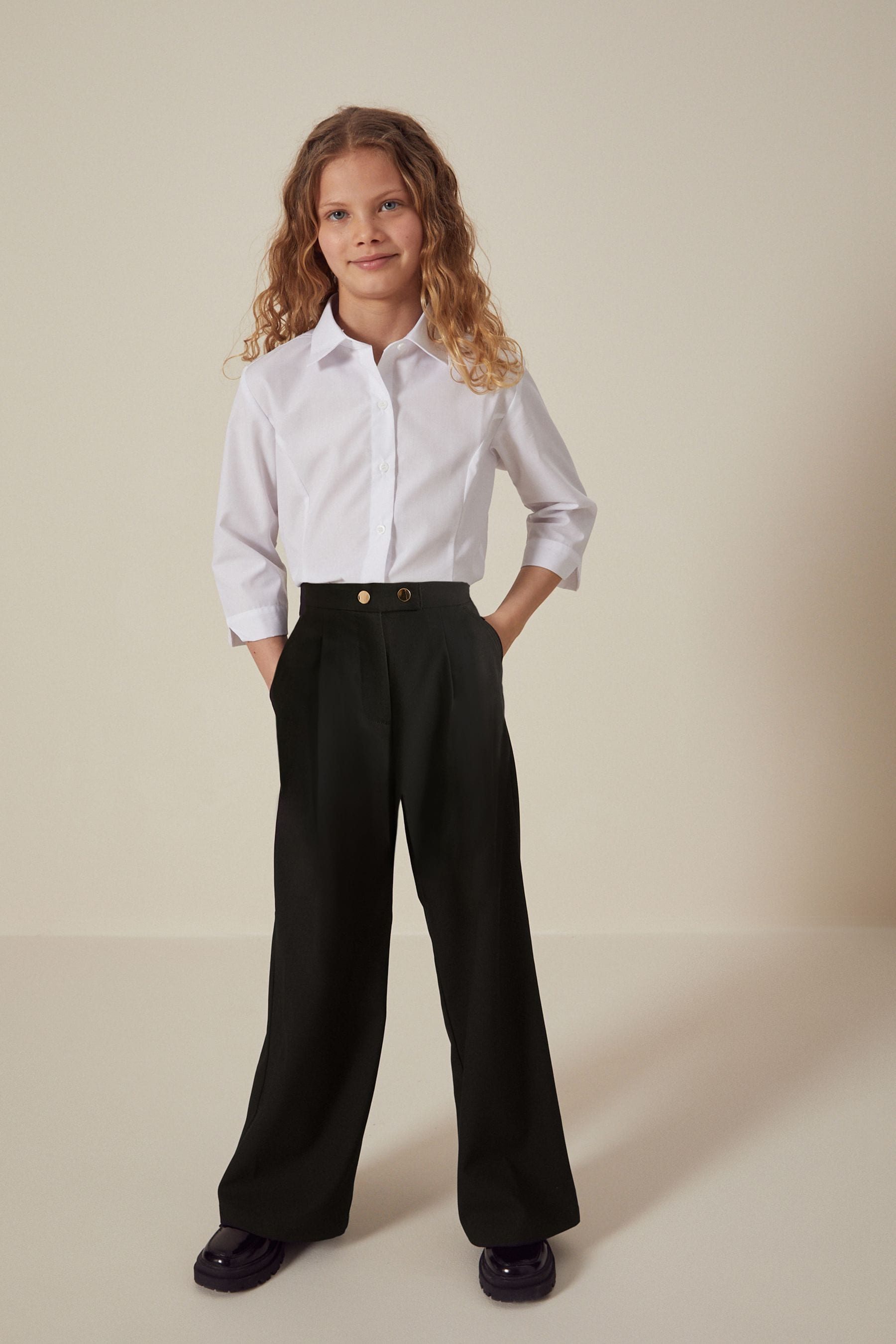 Dark Black Longer Length Senior Wide Leg School Trousers (9-18yrs)