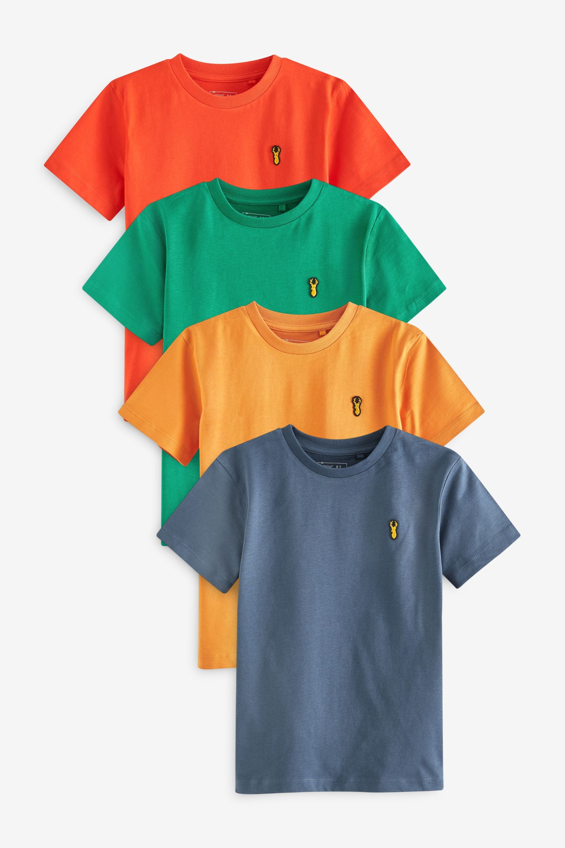 Multi Brights 100% Cotton Short Sleeve Stag Embroidered T-Shirts 4 Pack (3-16yrs)