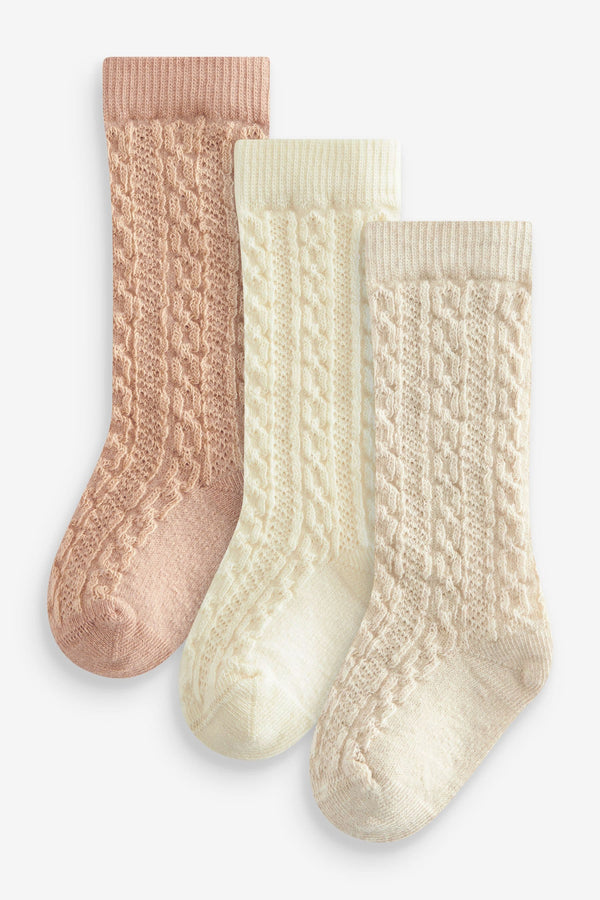 Neutral Knee Length Baby Socks 3 Pack (0mths-2yrs)