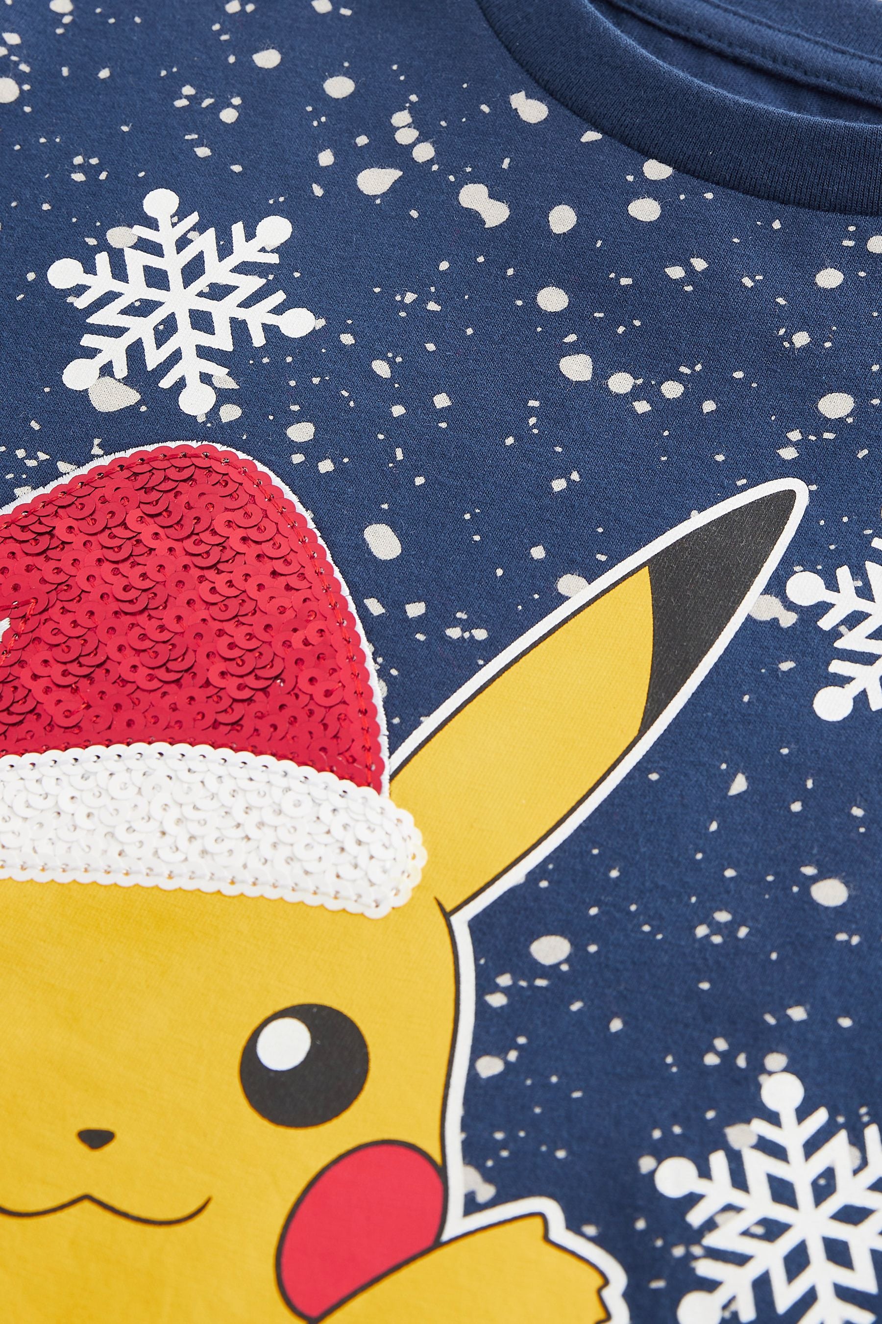 Navy Blue Pikachu Christmas Short Sleeve 100% Cotton T-Shirt (4-16yrs)