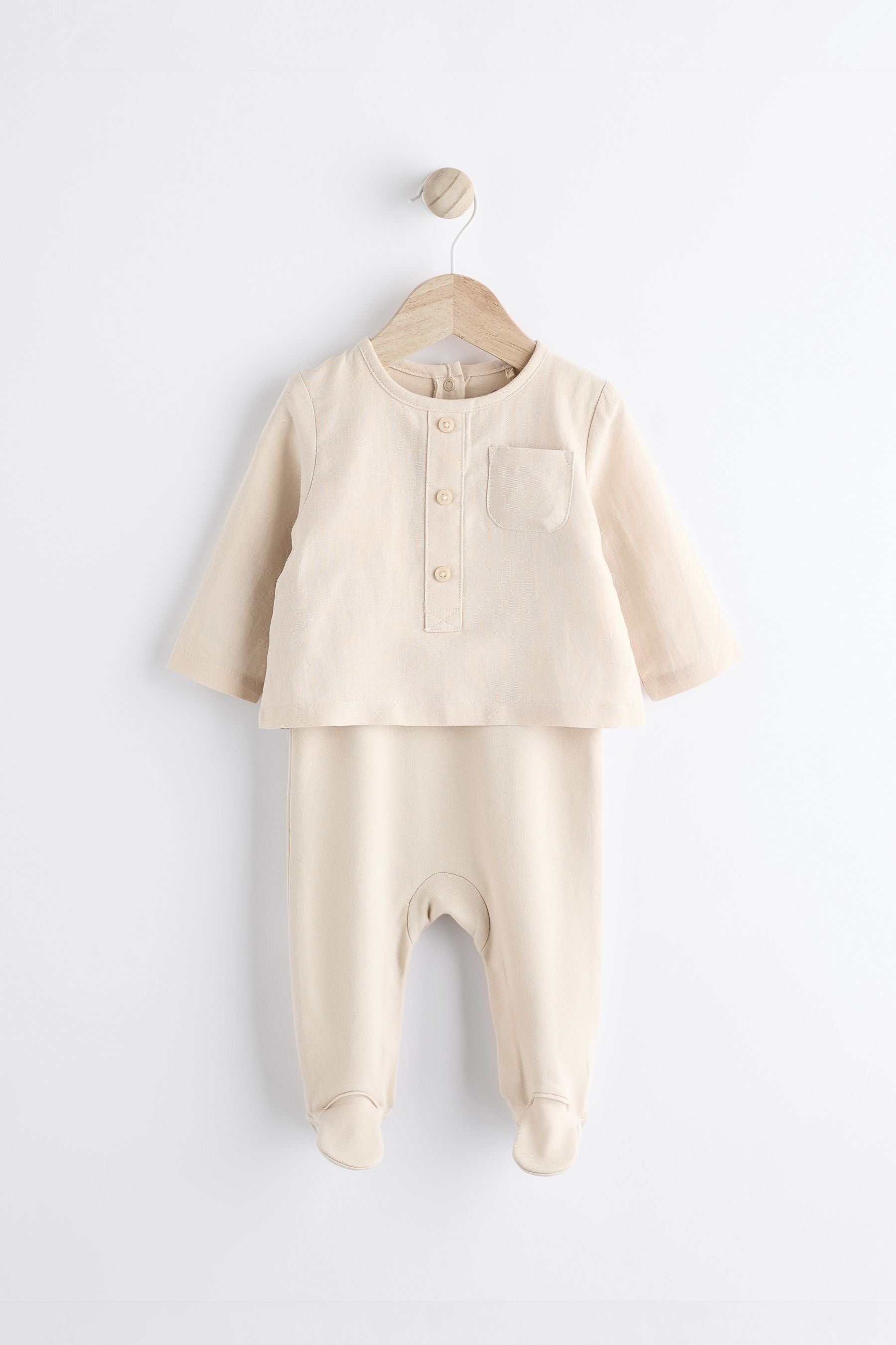 Ecru White Occasion Mock Shirt Baby Sleepsuit (0-18mths)