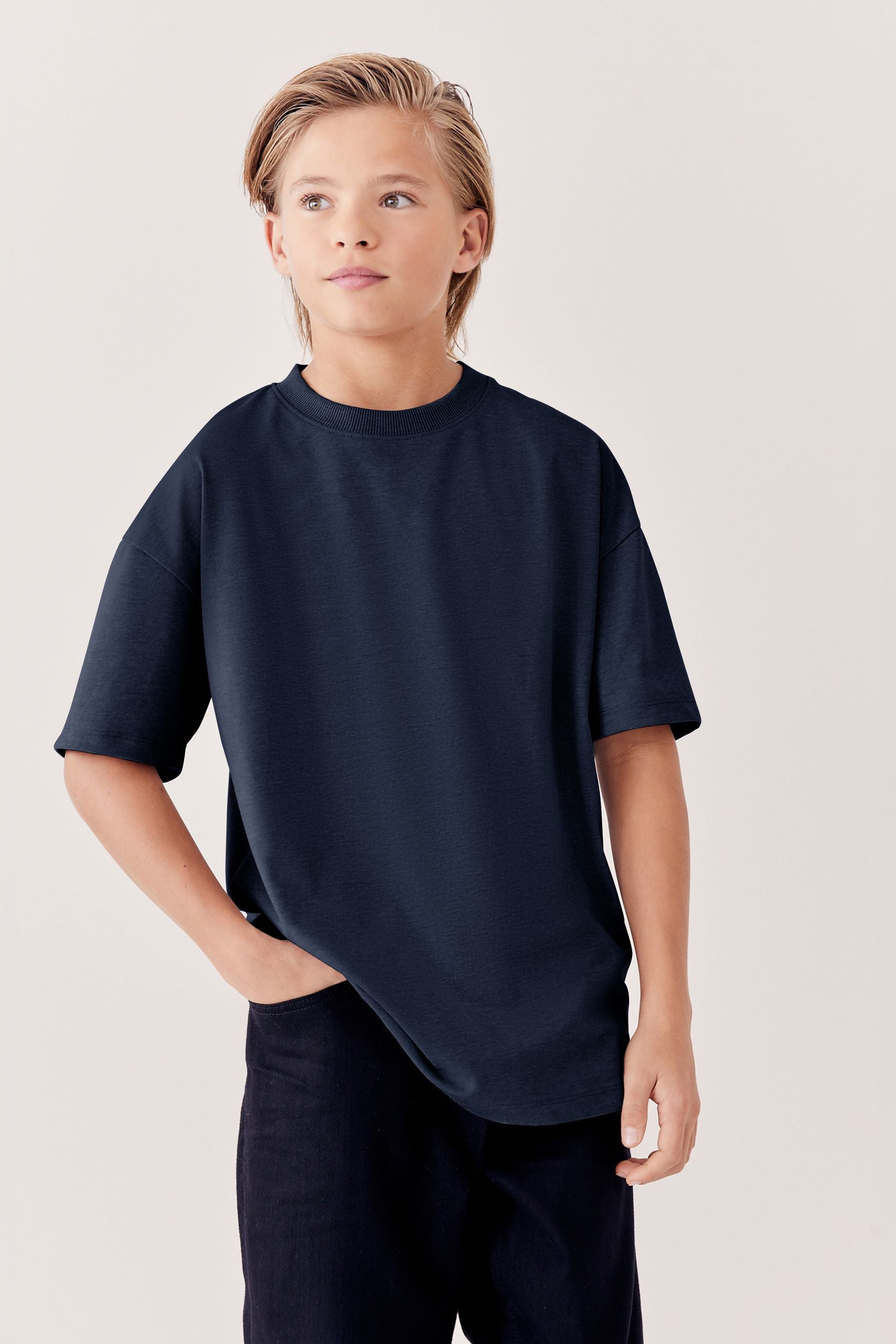 Blue Navy Relaxed Fit Short Sleeve 100% Cotton T-Shirt (3-16yrs)