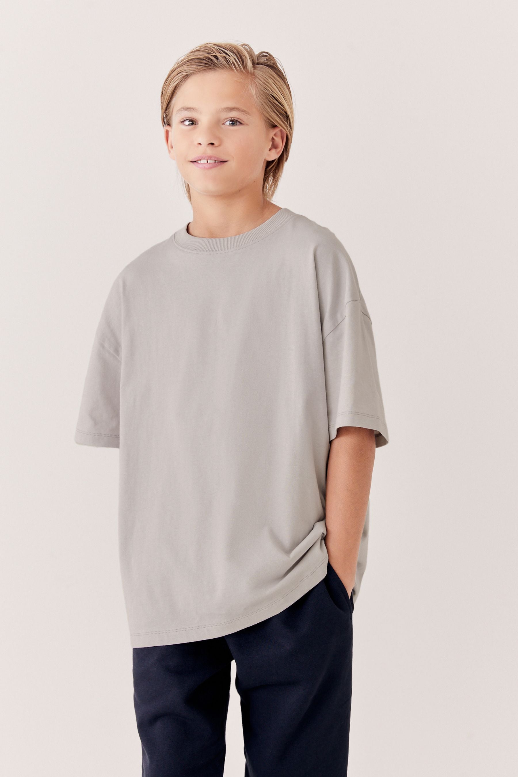 Grey Pale Oversized Fit Short Sleeve 100% Cotton T-Shirt (3-16yrs)