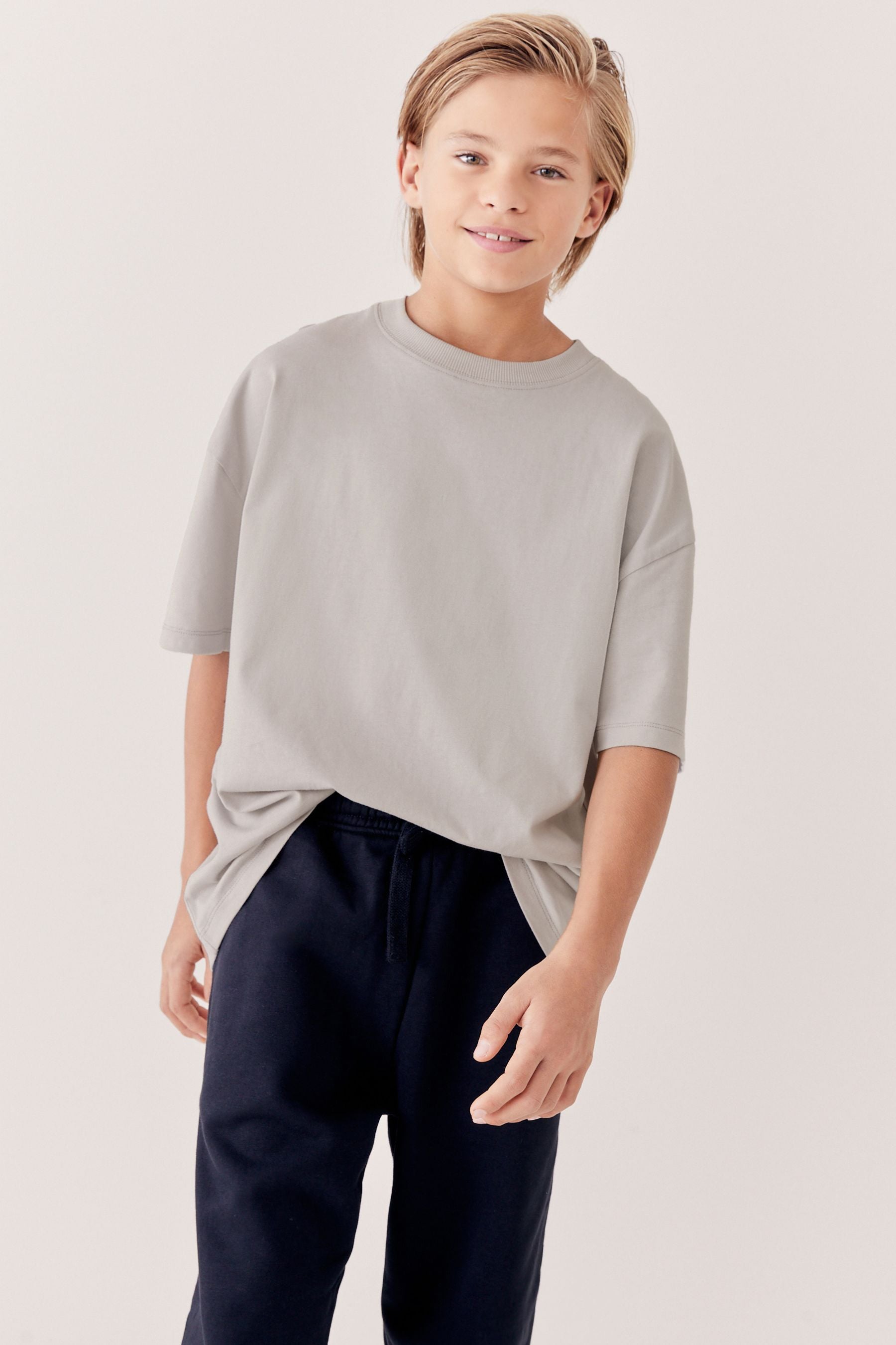 Grey Pale Oversized Fit Short Sleeve 100% Cotton T-Shirt (3-16yrs)