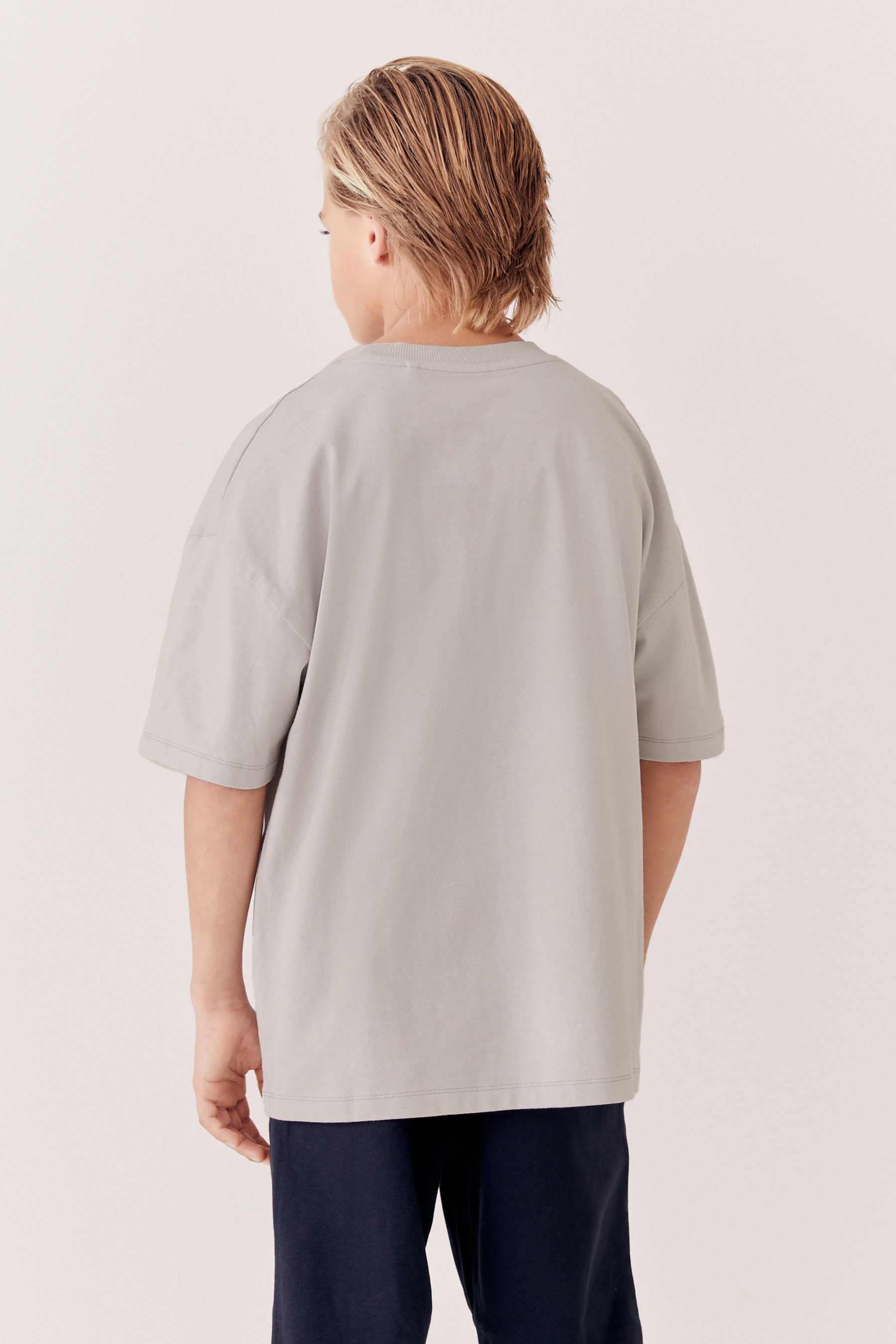 Grey Pale Oversized Fit Short Sleeve 100% Cotton T-Shirt (3-16yrs)