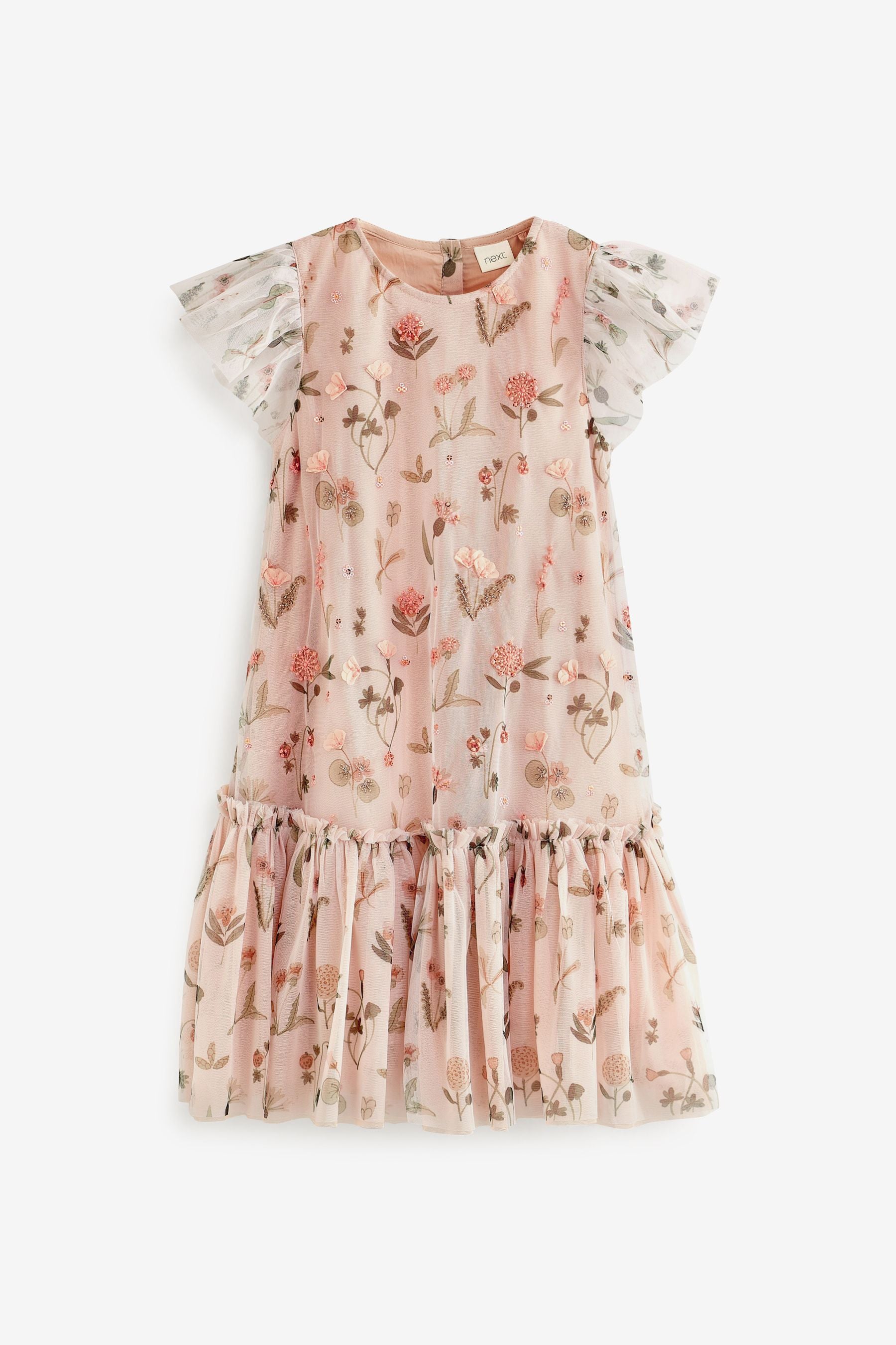 Champagne Sequin Embellished Mesh Party Dress (3mths-7yrs)