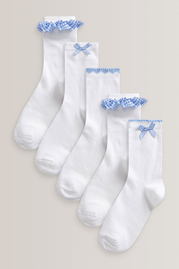 Blue 5 Pack Cotton Rich Gingham Ankle School Socks