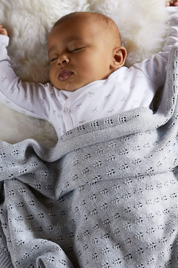 The Little Tailor Grey 100% Cotton Pointelle Baby Blanket