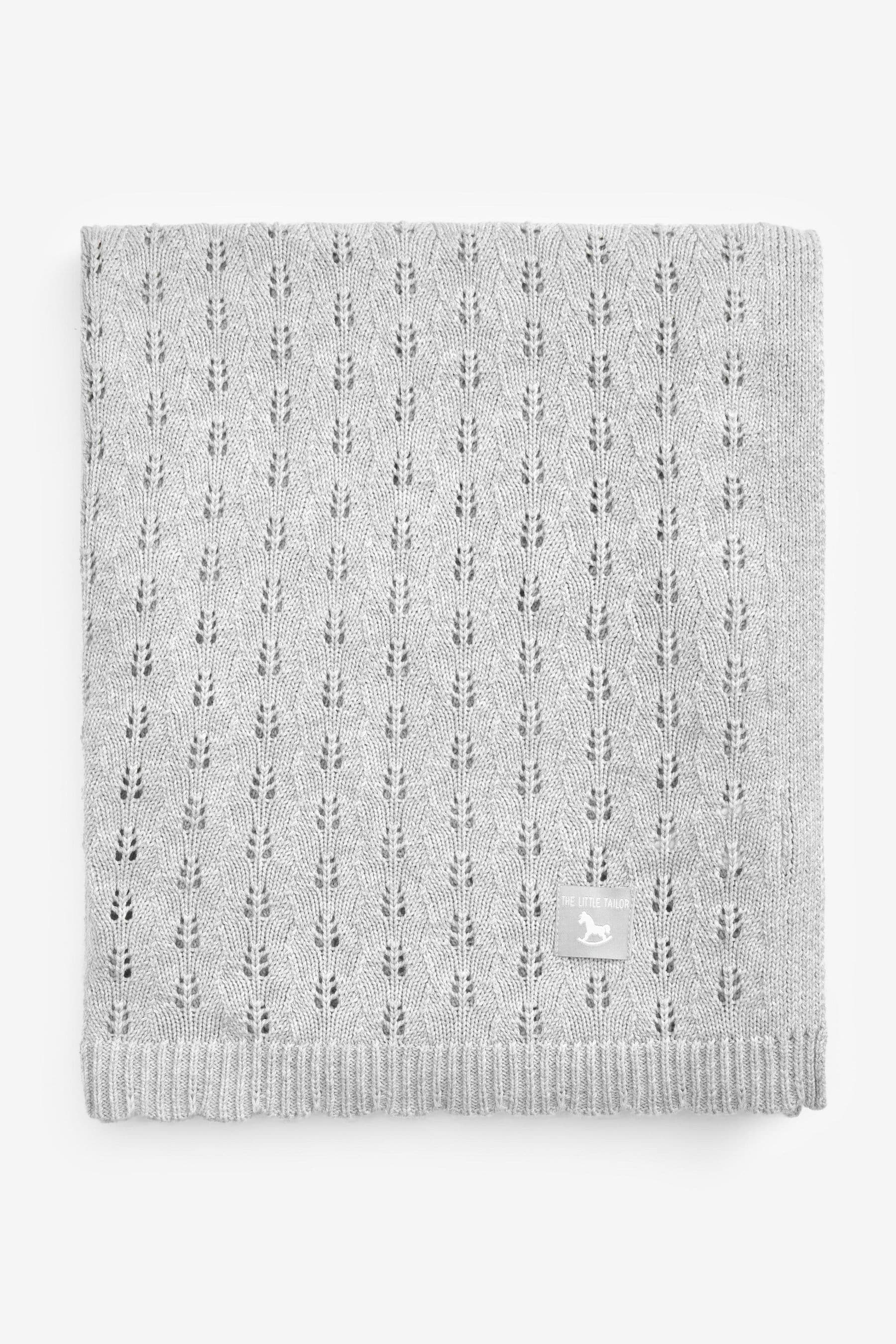 The Little Tailor Grey 100% Cotton Pointelle Baby Blanket