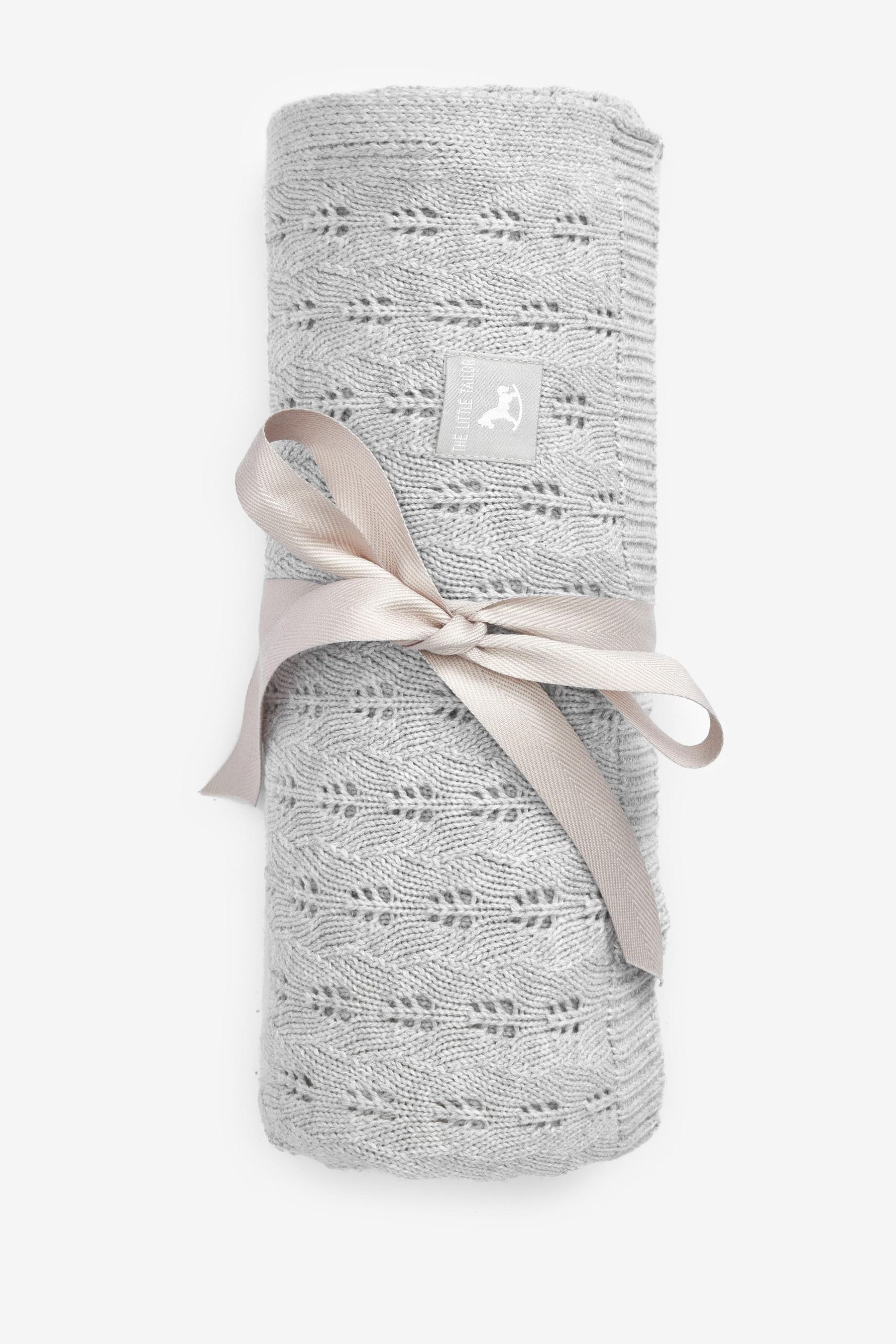 The Little Tailor Grey 100% Cotton Pointelle Baby Blanket