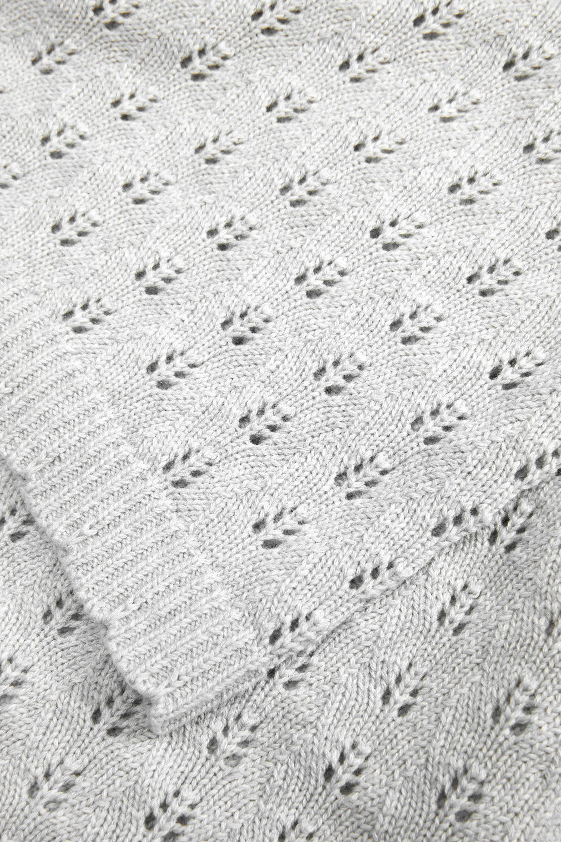 The Little Tailor Grey 100% Cotton Pointelle Baby Blanket