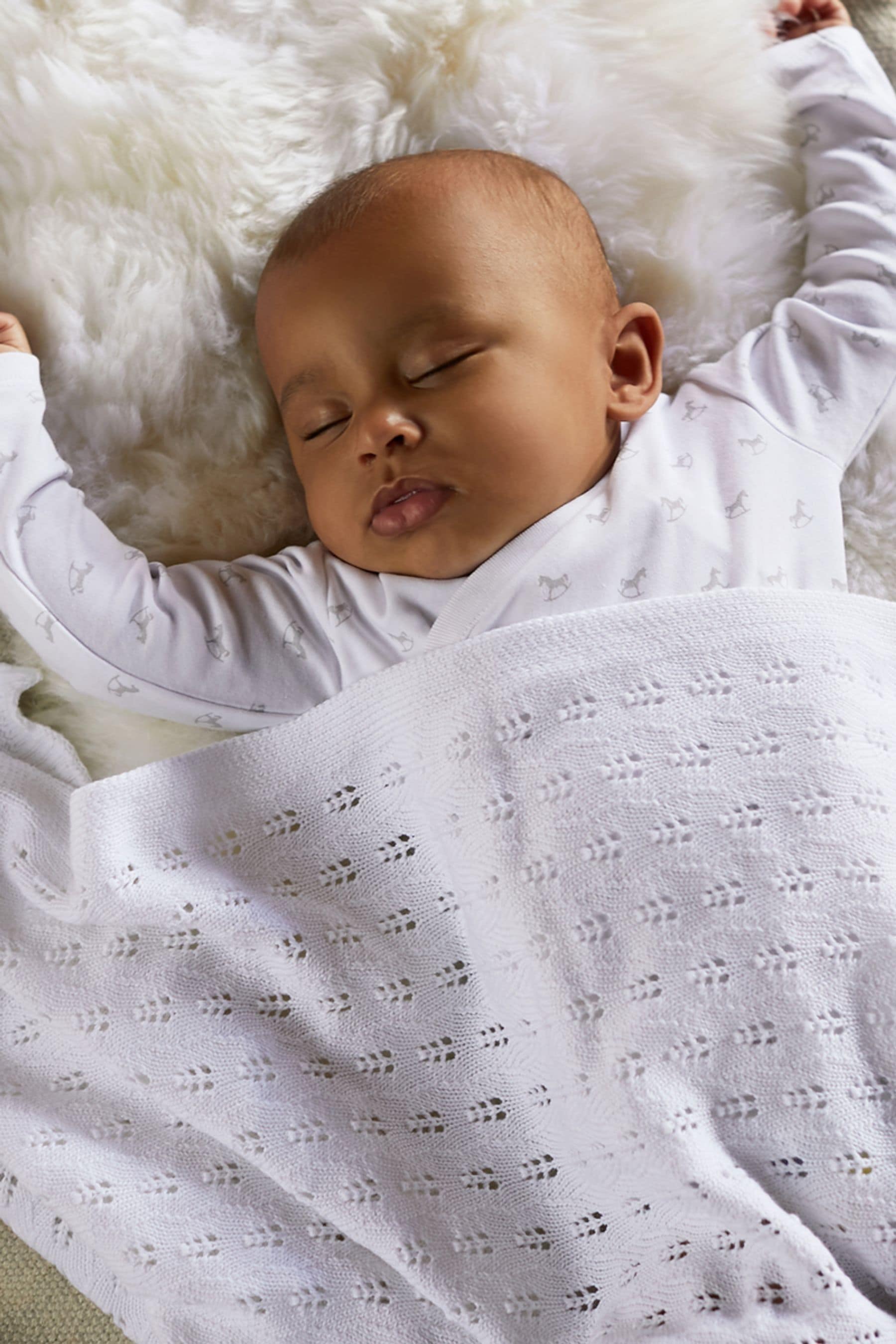 The Little Tailor White 100% Cotton Pointelle Baby Blanket