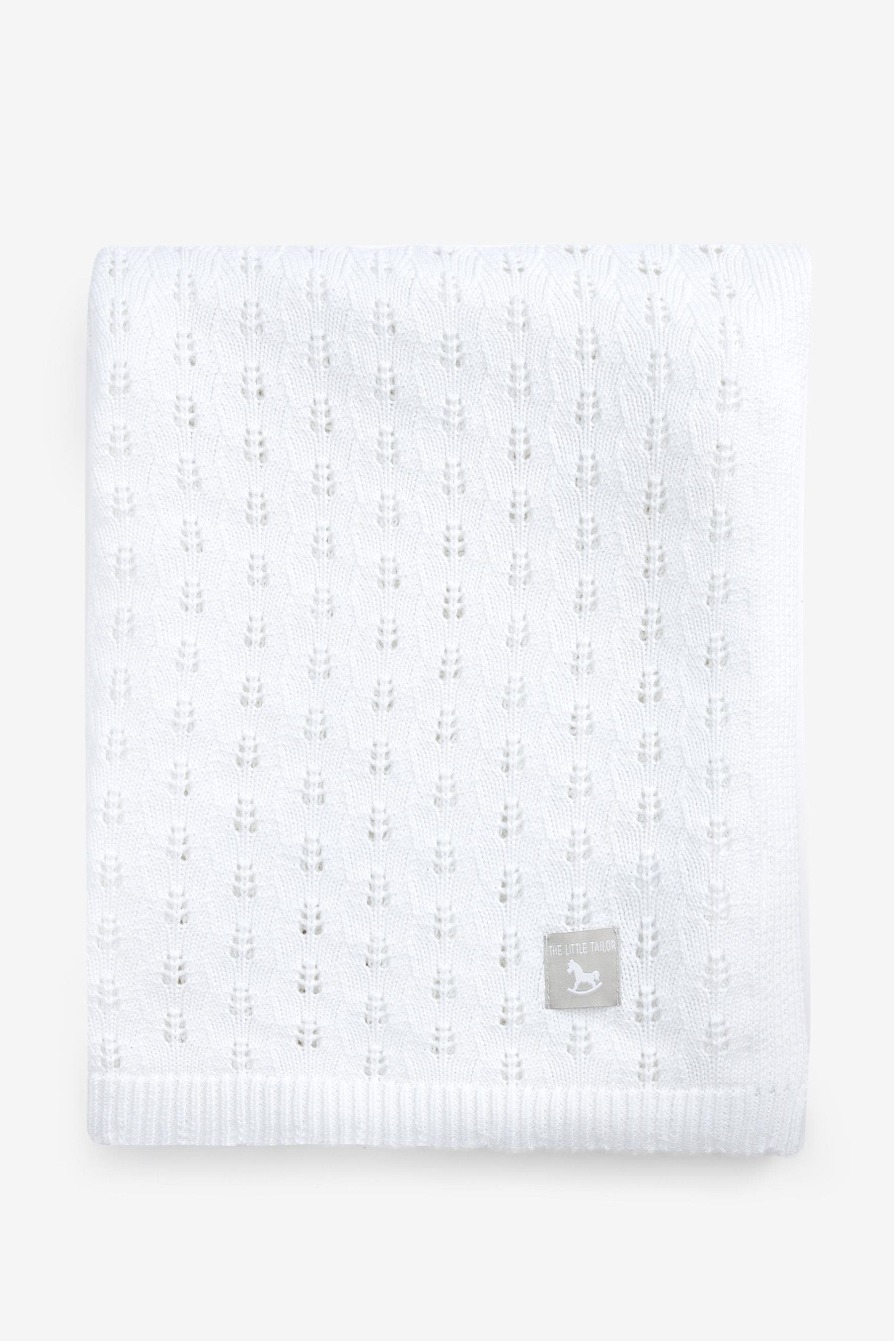 The Little Tailor White 100% Cotton Pointelle Baby Blanket