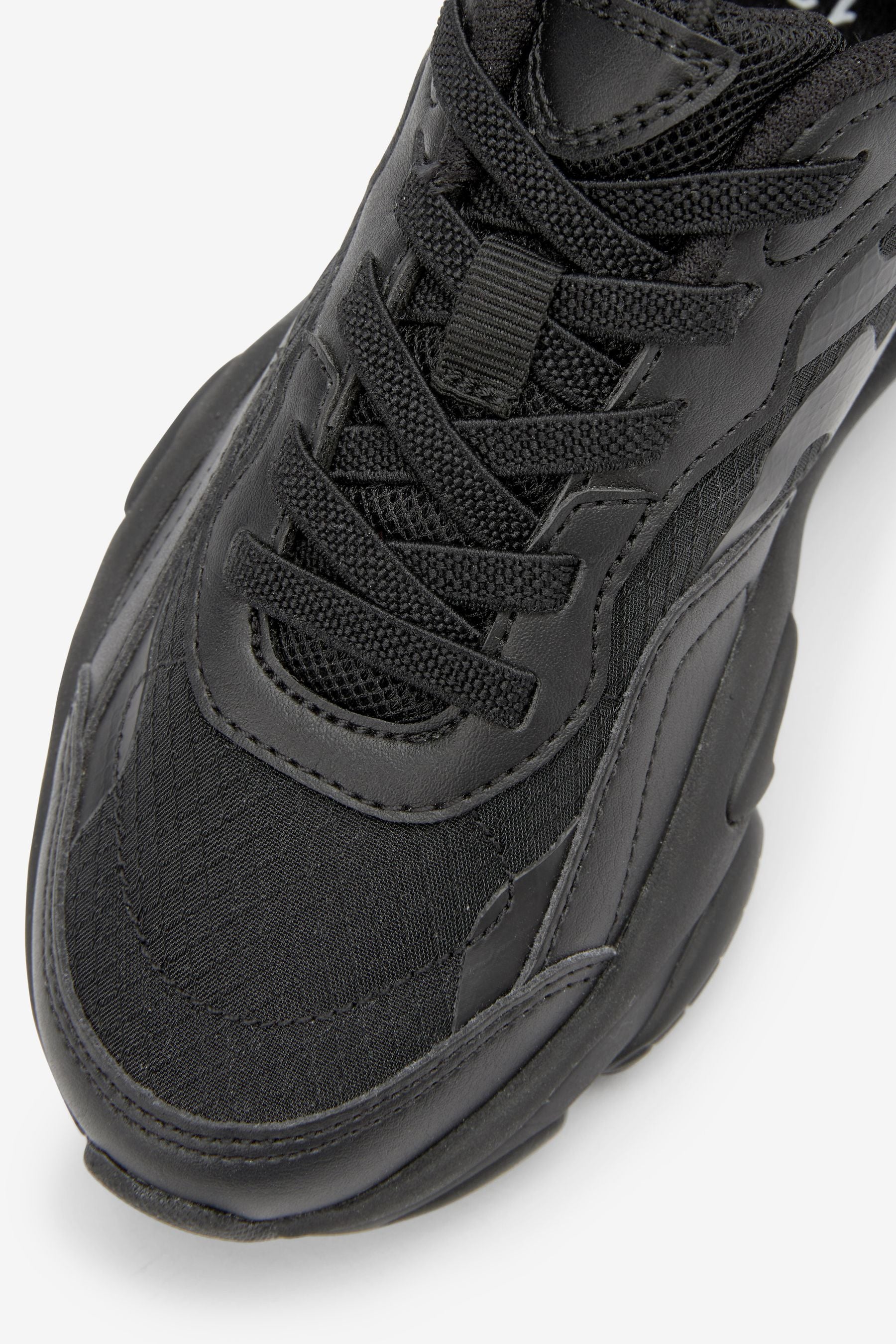 Black With Black Sole Elastic Lace School Trainers