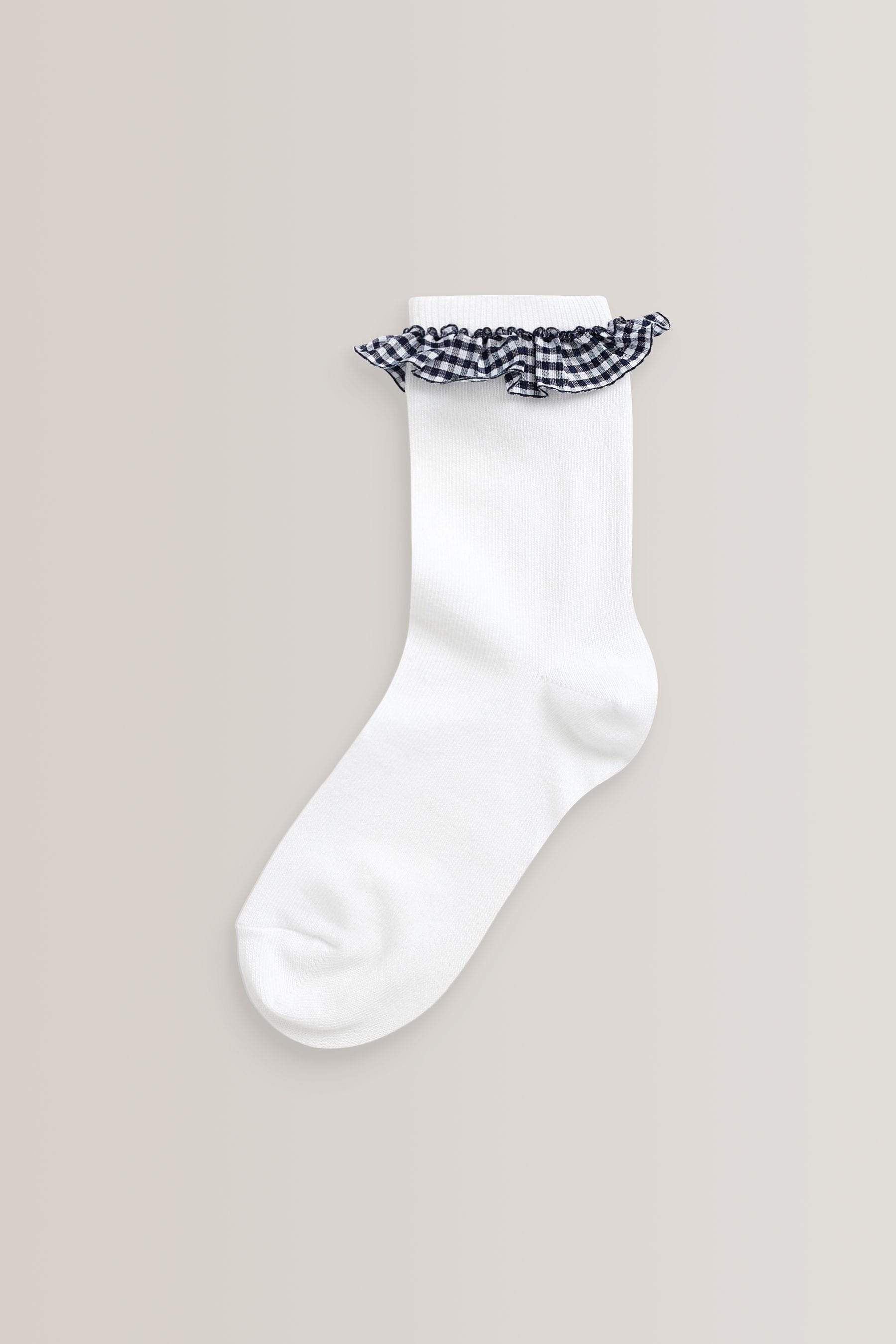 Navy 5 Pack Cotton Rich Gingham Ankle School Socks