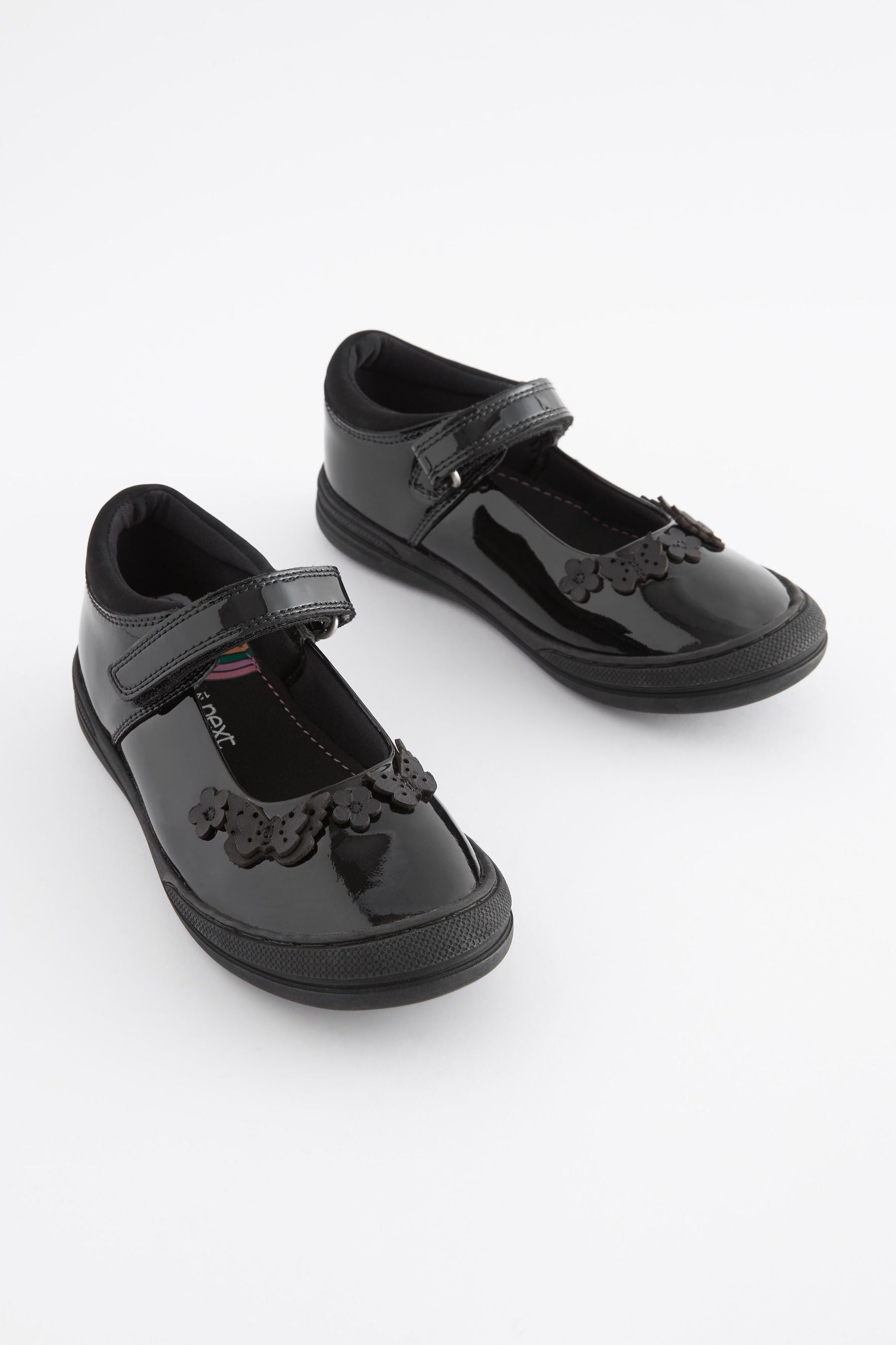 Black Butterfly Detail Standard Fit (F) Junior Leather School Mary Jane Shoes