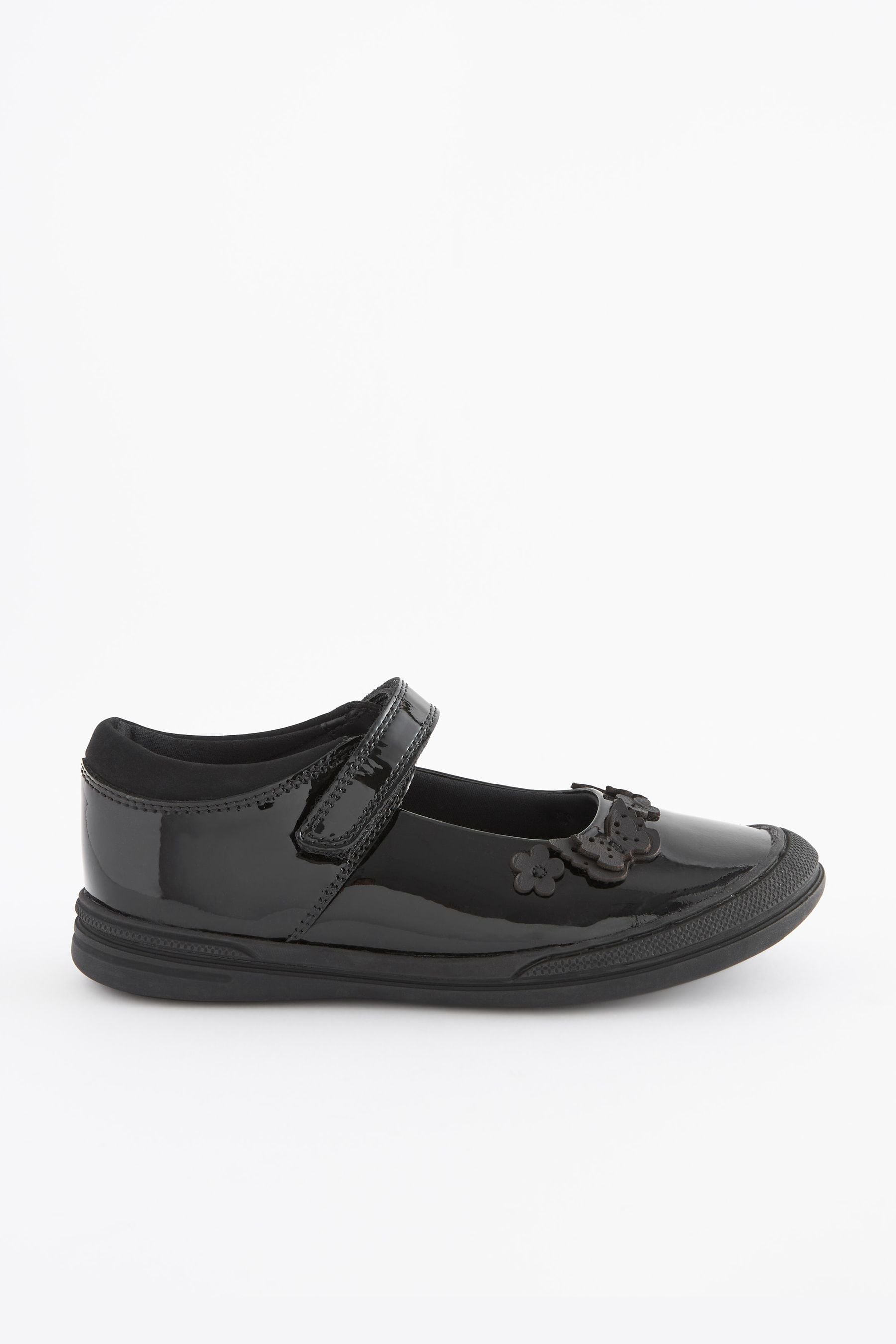 Black Butterfly Detail Standard Fit (F) Junior Leather School Mary Jane Shoes