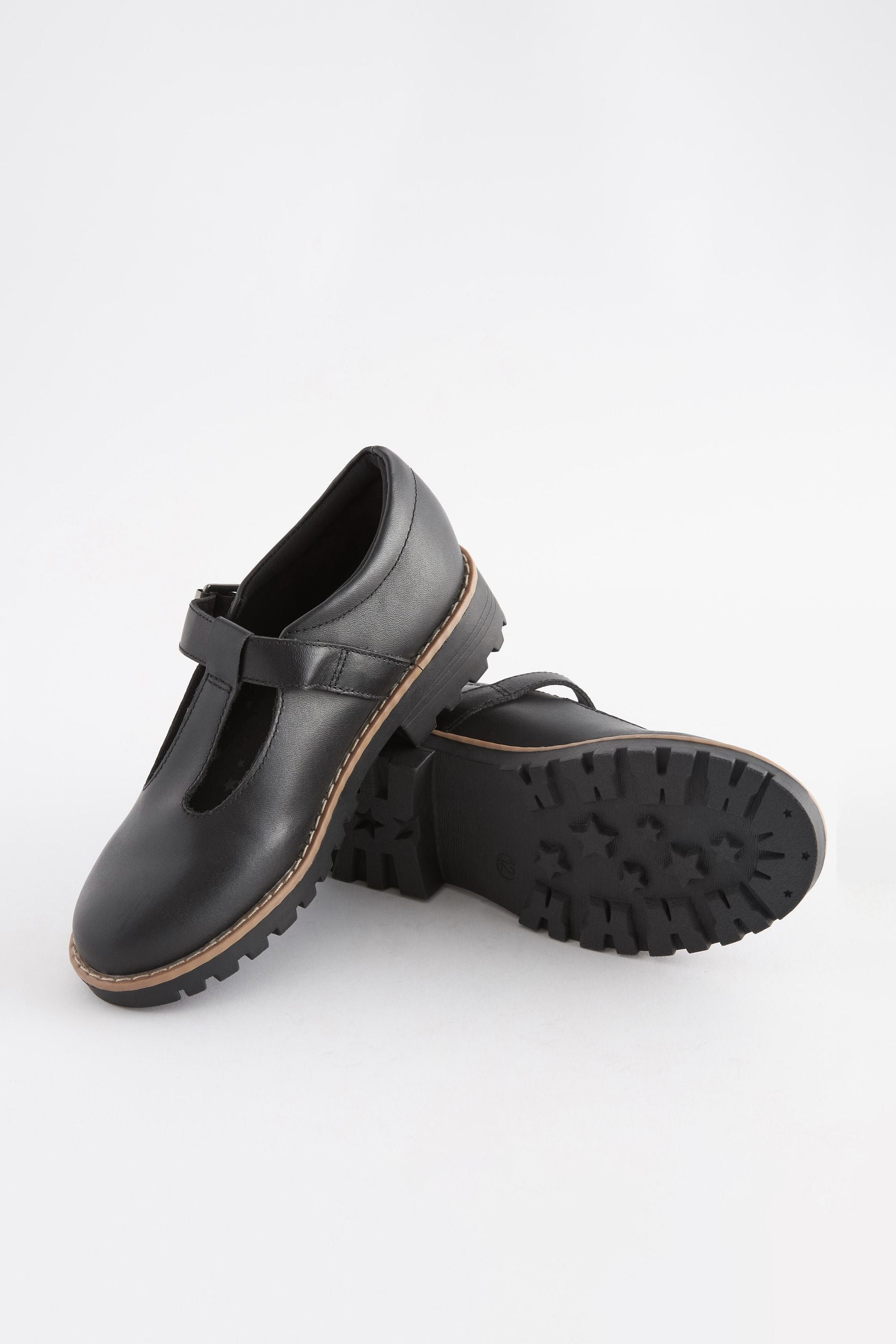 Black Standard Fit (F) Leather School T-Bar Shoes