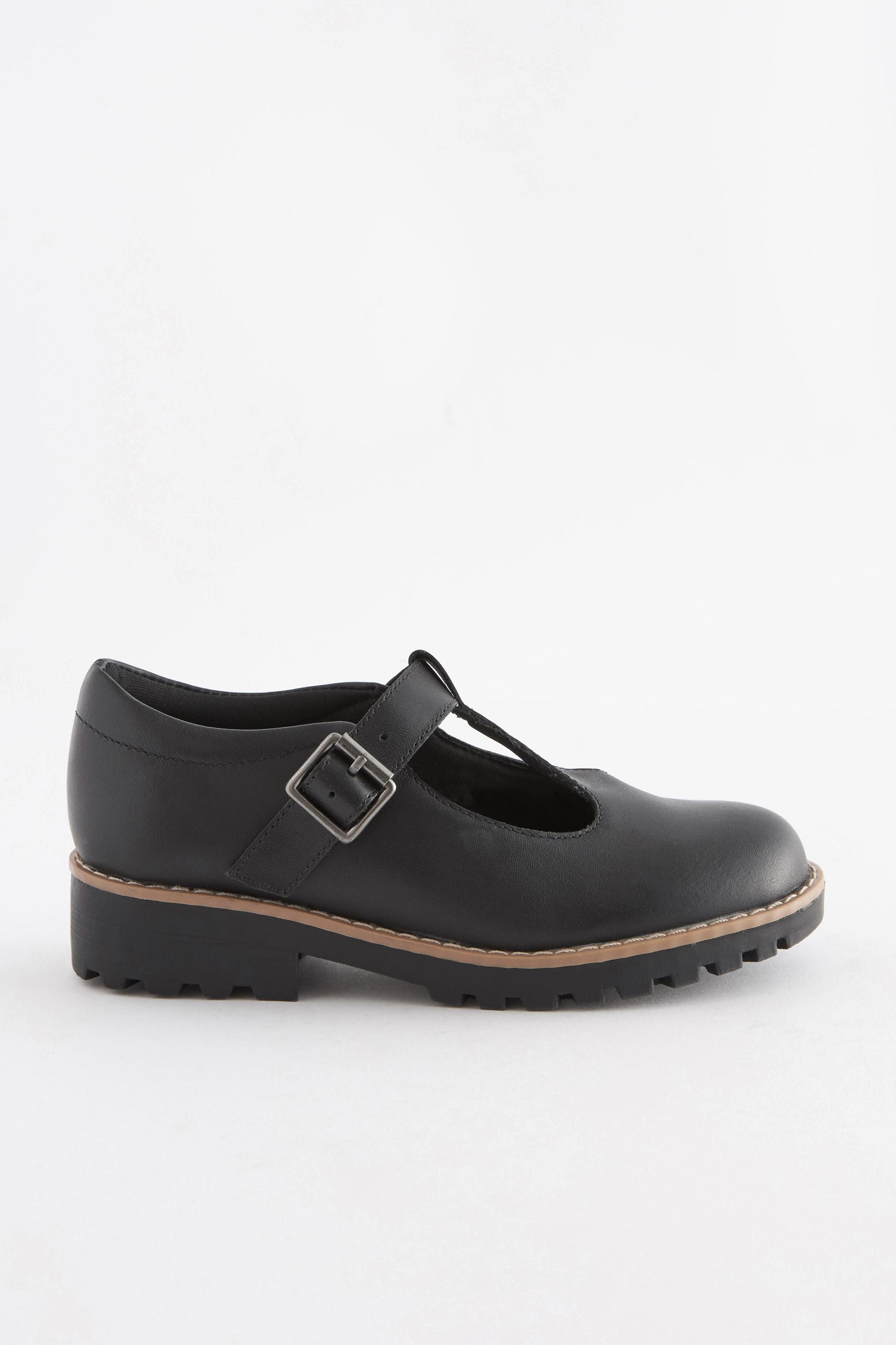 Black Standard Fit (F) Leather School T-Bar Shoes