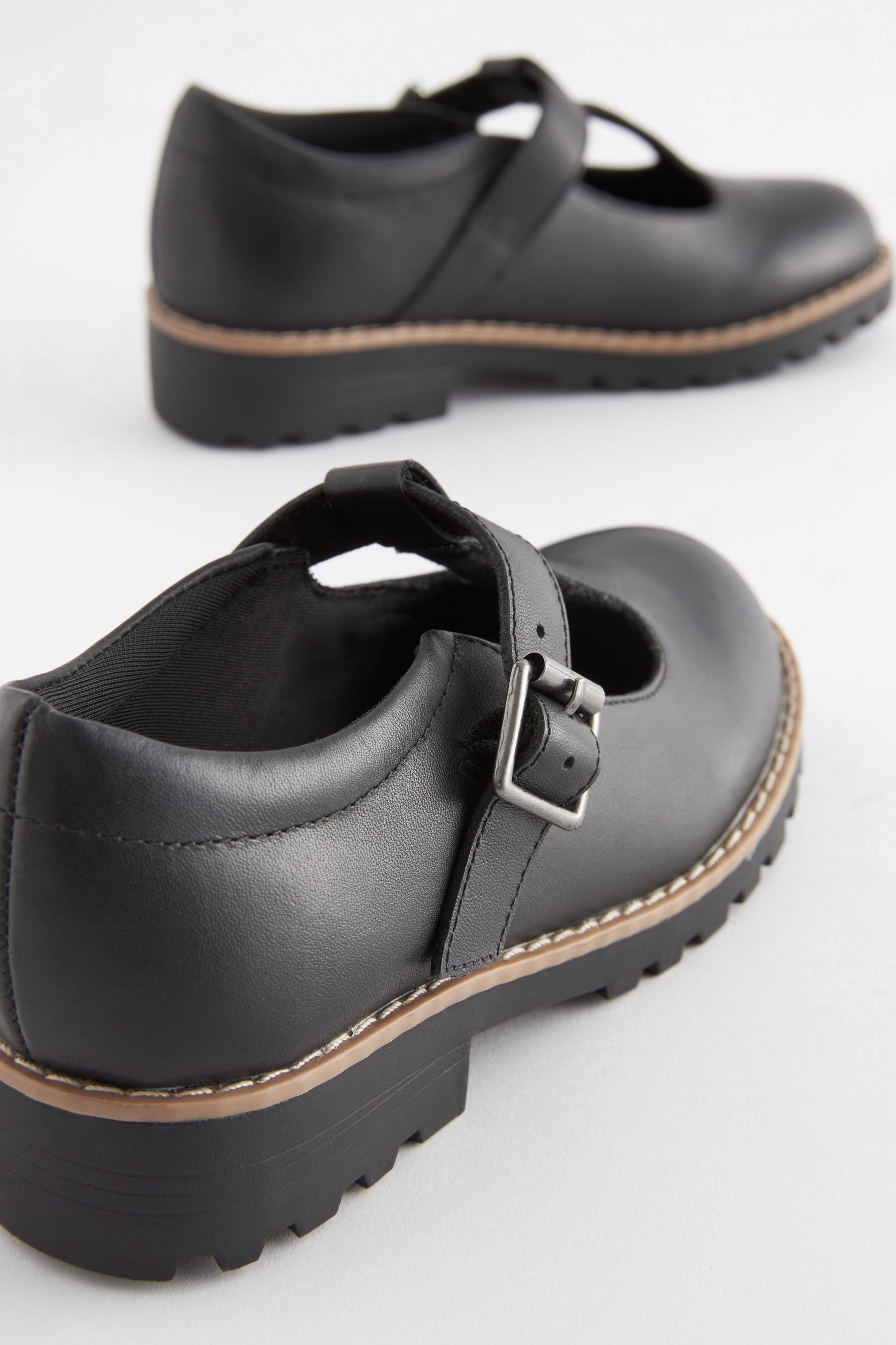 Black Standard Fit (F) Leather School T-Bar Shoes