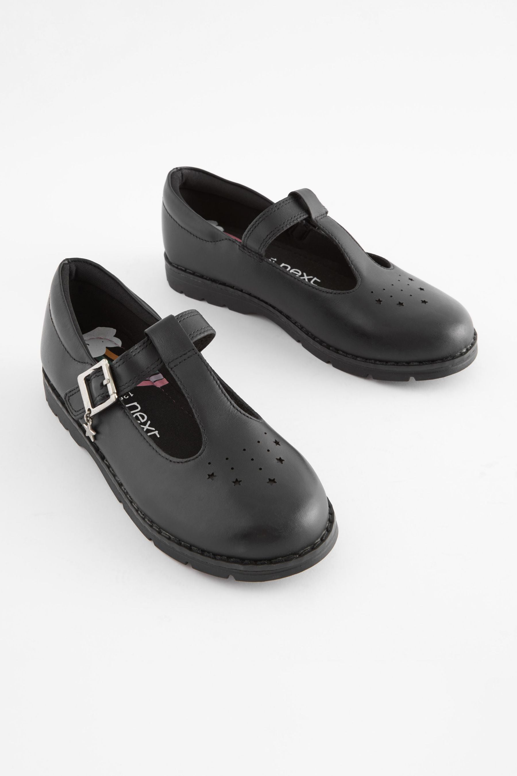 Black Leather Junior T-Bar School Shoes