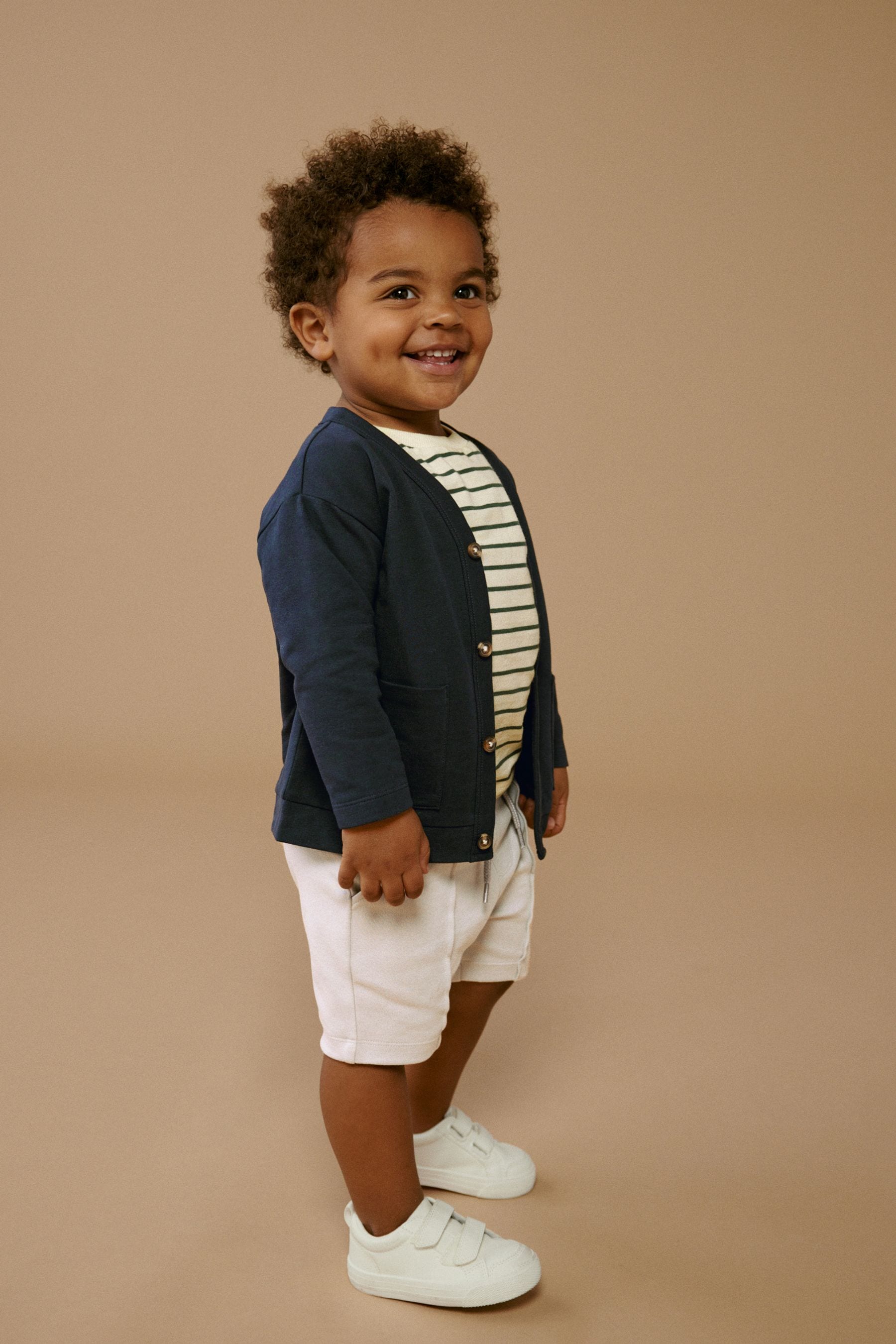 Navy Blue/Stone Brown Jersey Cardigan And Joggers 3 Piece Set (3mths-7yrs)