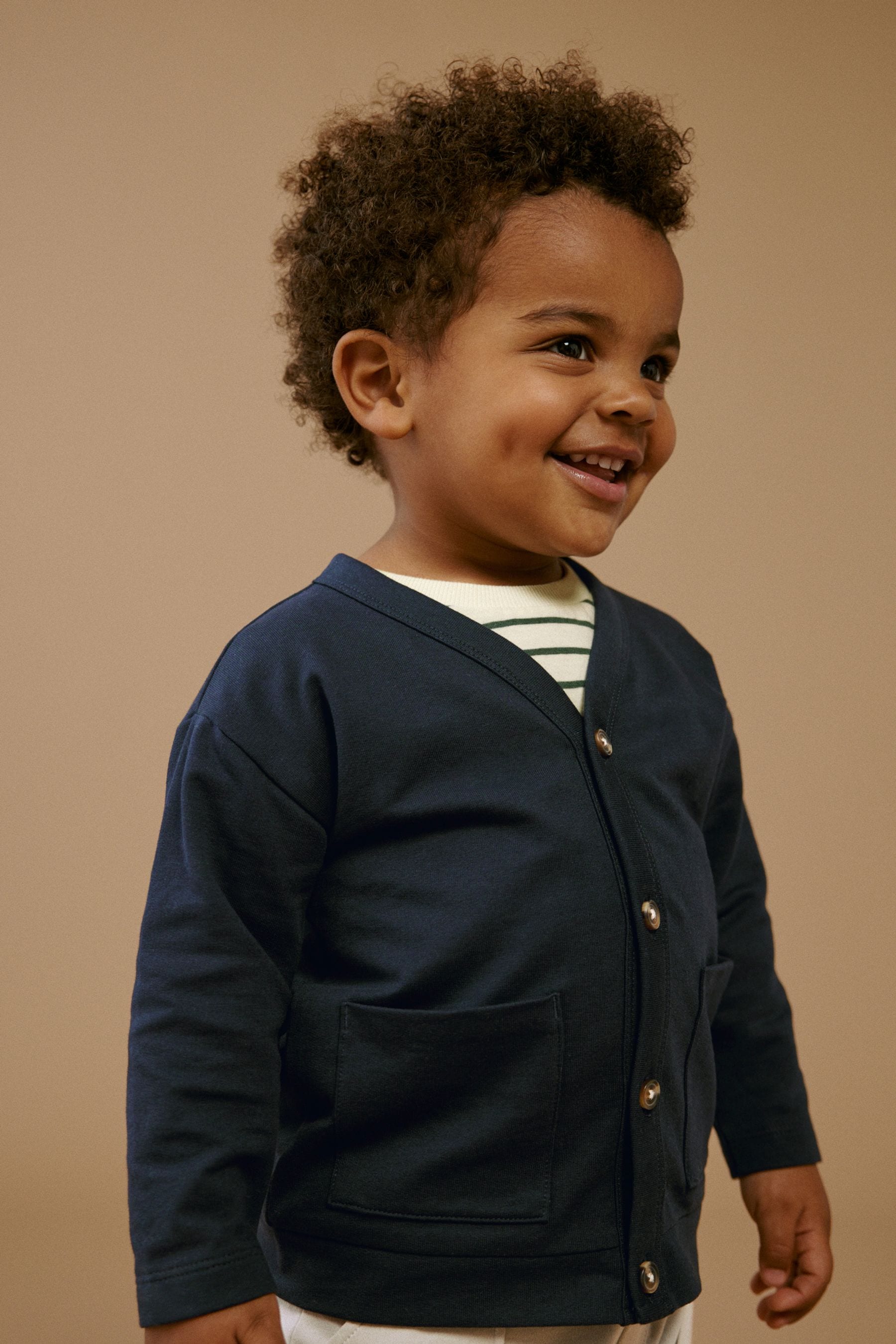 Navy Blue/Stone Brown Jersey Cardigan And Joggers 3 Piece Set (3mths-7yrs)