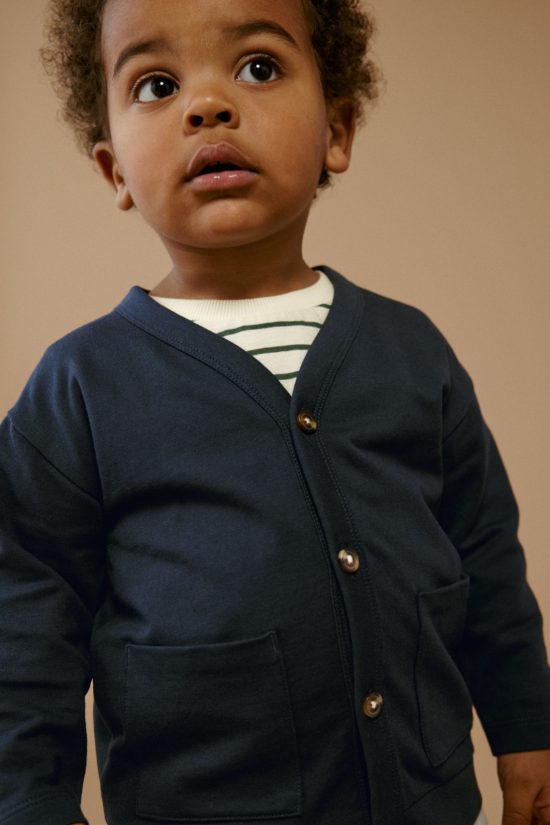 Navy Blue/Stone Brown Jersey Cardigan And Joggers 3 Piece Set (3mths-7yrs)