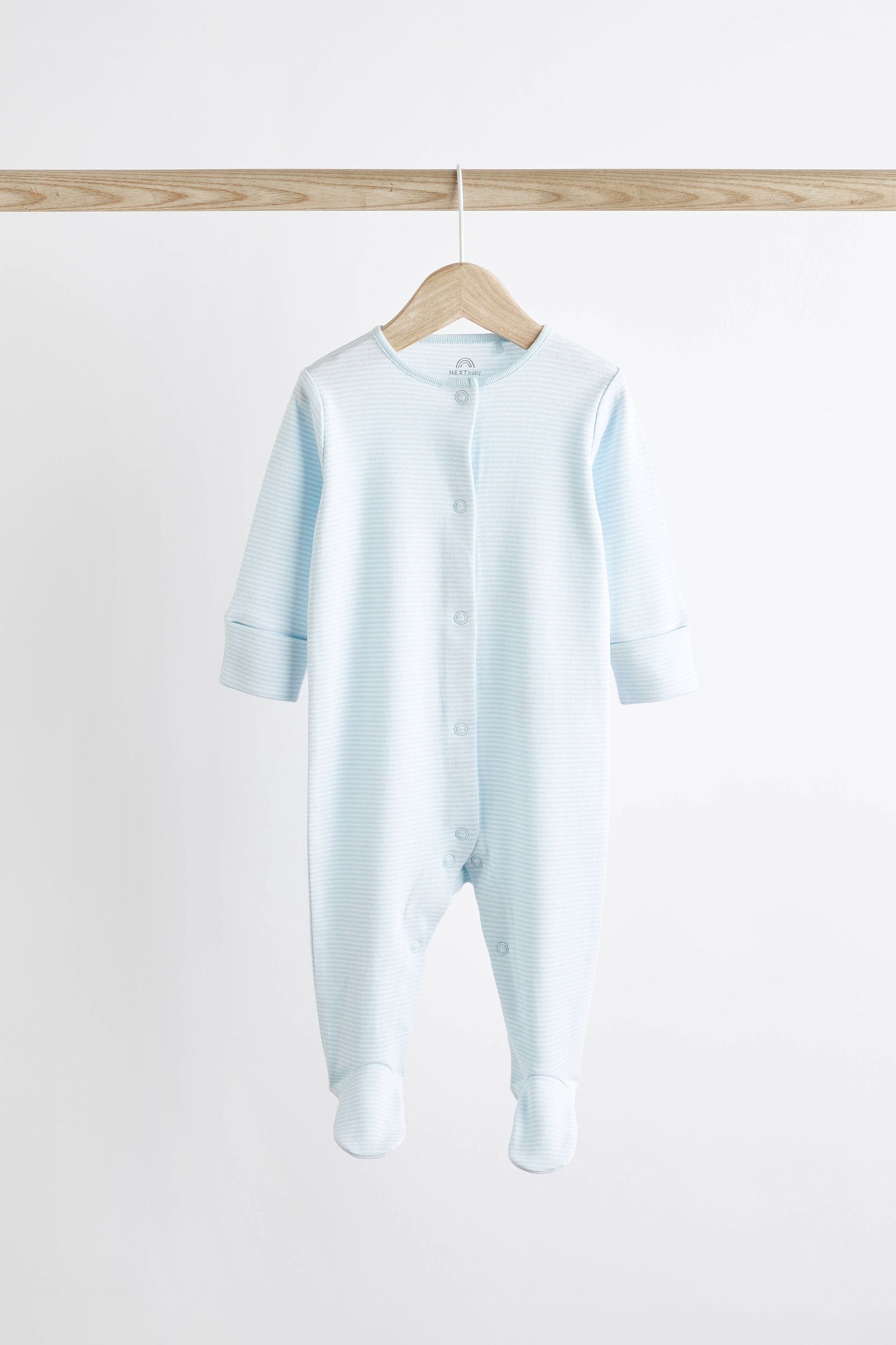 Pale Blue 7 Pack Elephant Baby Sleepsuits (0-2yrs)