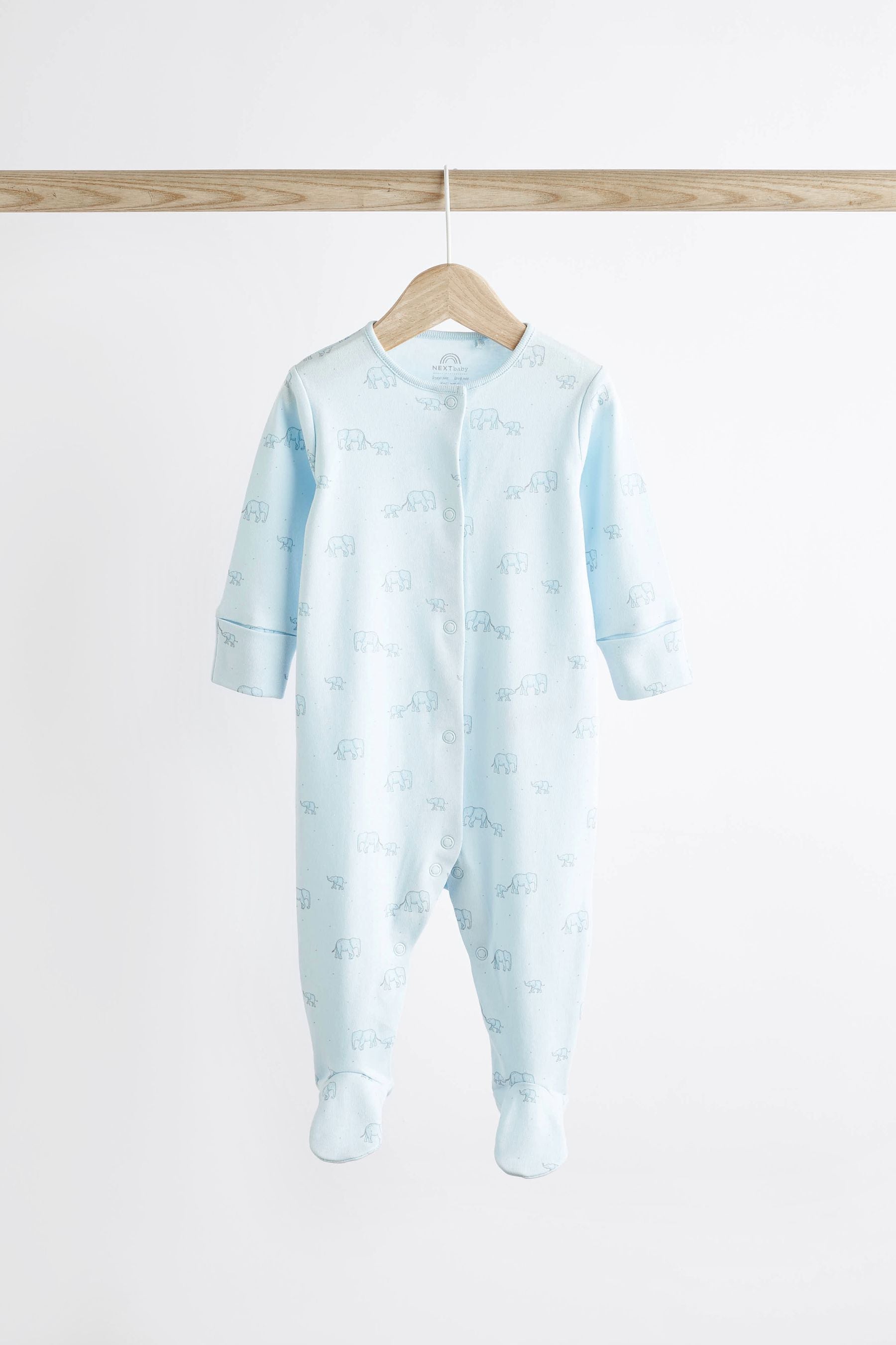 Pale Blue 7 Pack Elephant Baby Sleepsuits (0-2yrs)