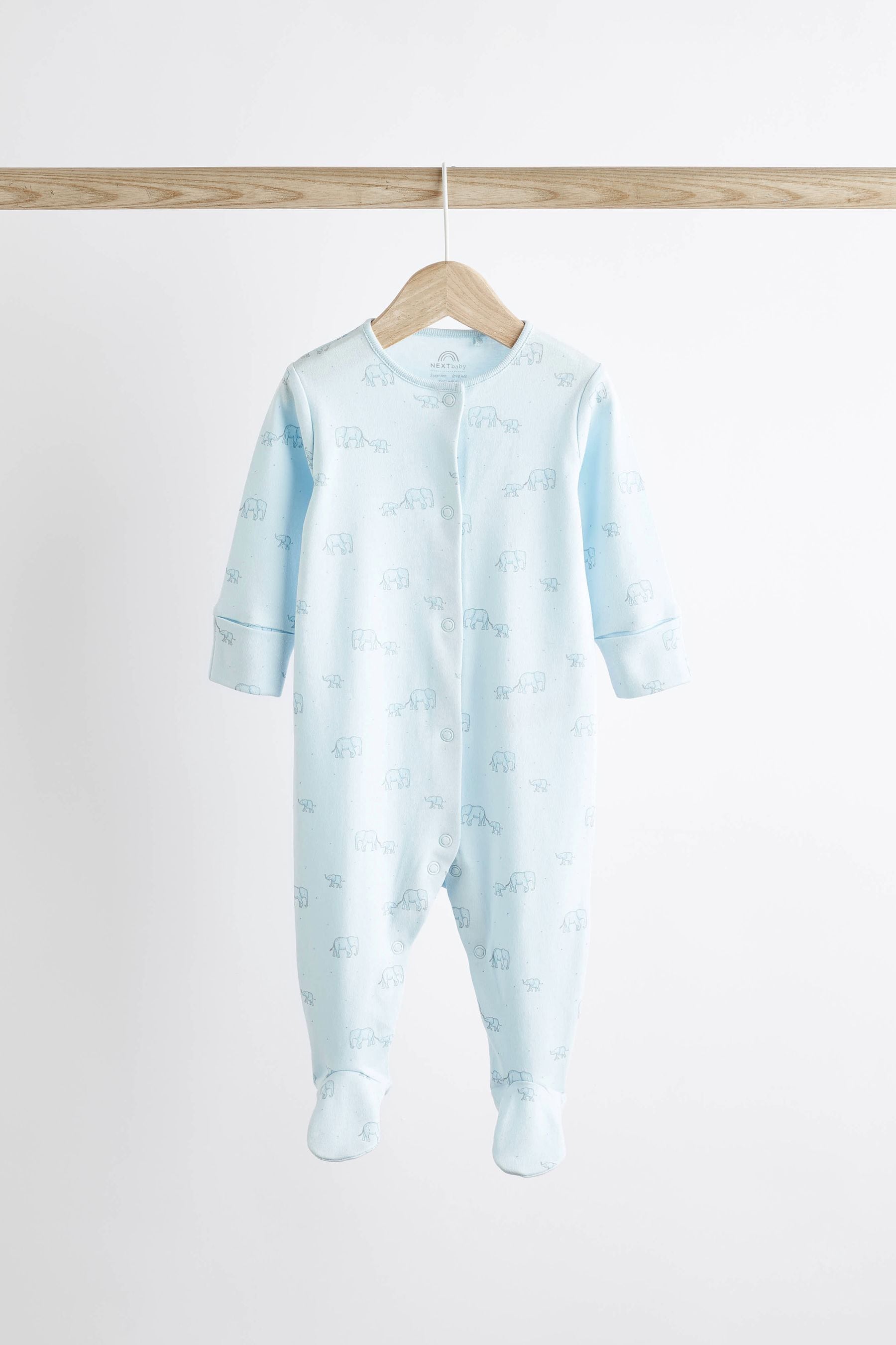 Pale Blue 7 Pack Elephant Baby Sleepsuits (0-2yrs)