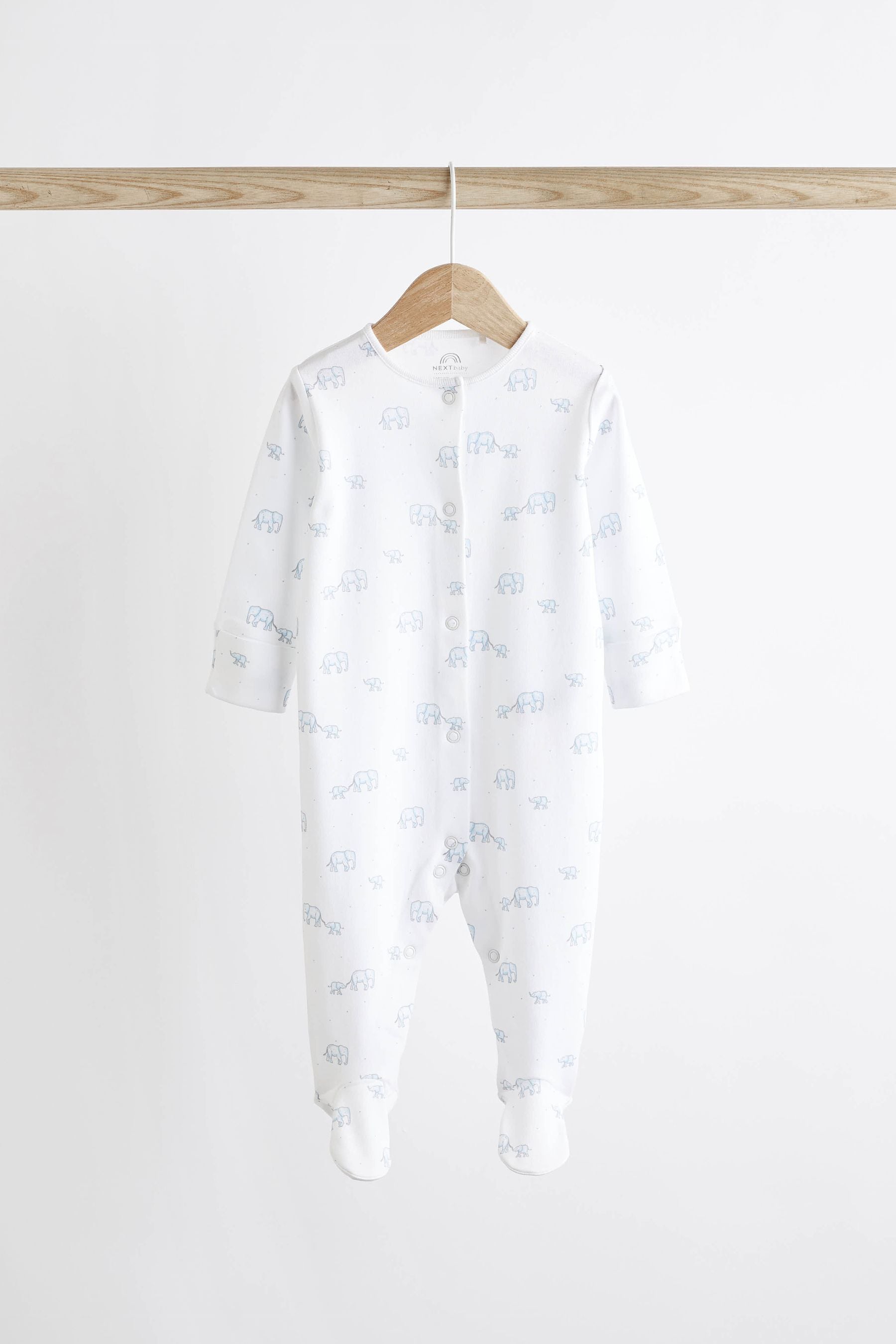 Pale Blue 7 Pack Elephant Baby Sleepsuits (0-2yrs)