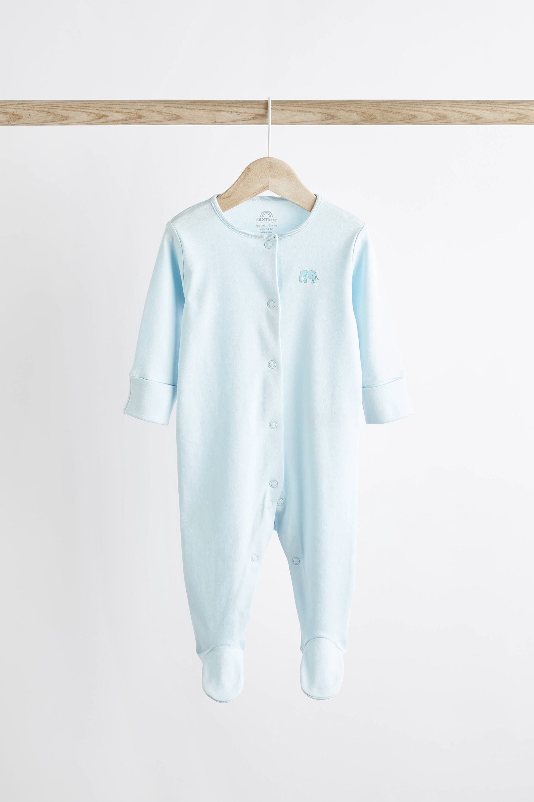 Pale Blue 7 Pack Elephant Baby Sleepsuits (0-2yrs)