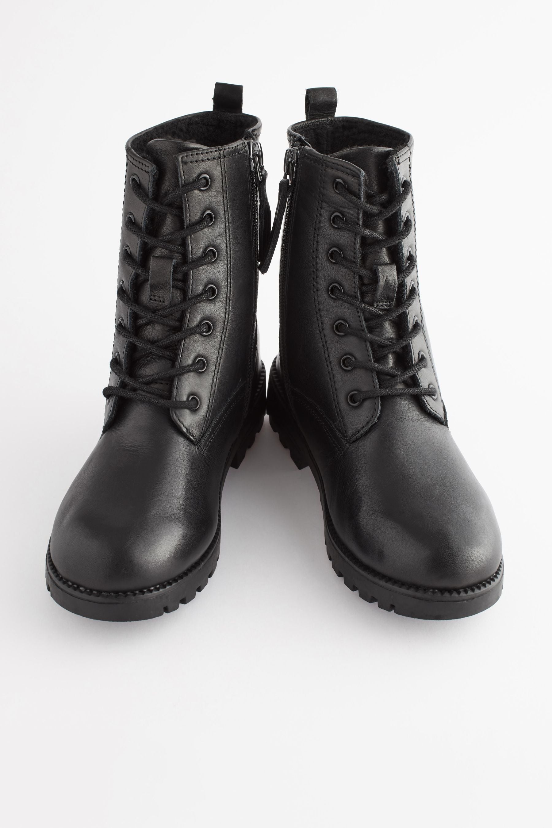 Black Leather Standard Fit (F) Warm Lined Lace Up Boots