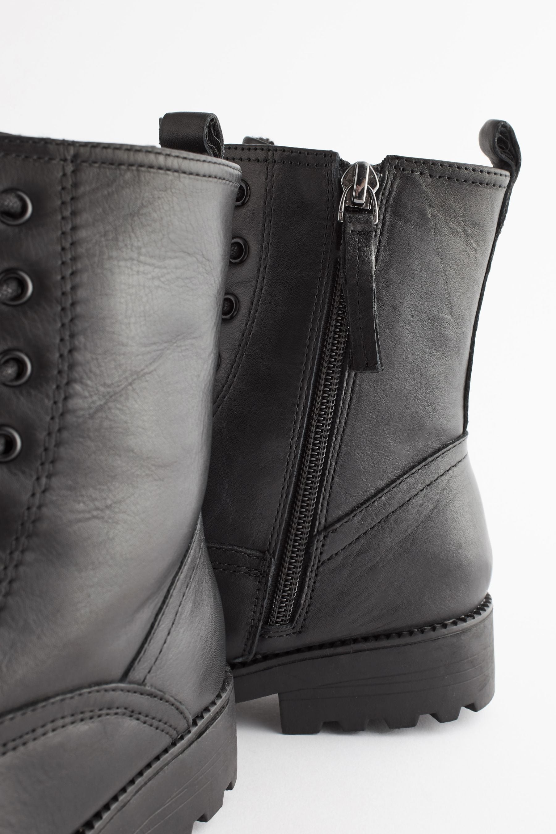 Black Leather Standard Fit (F) Warm Lined Lace Up Boots