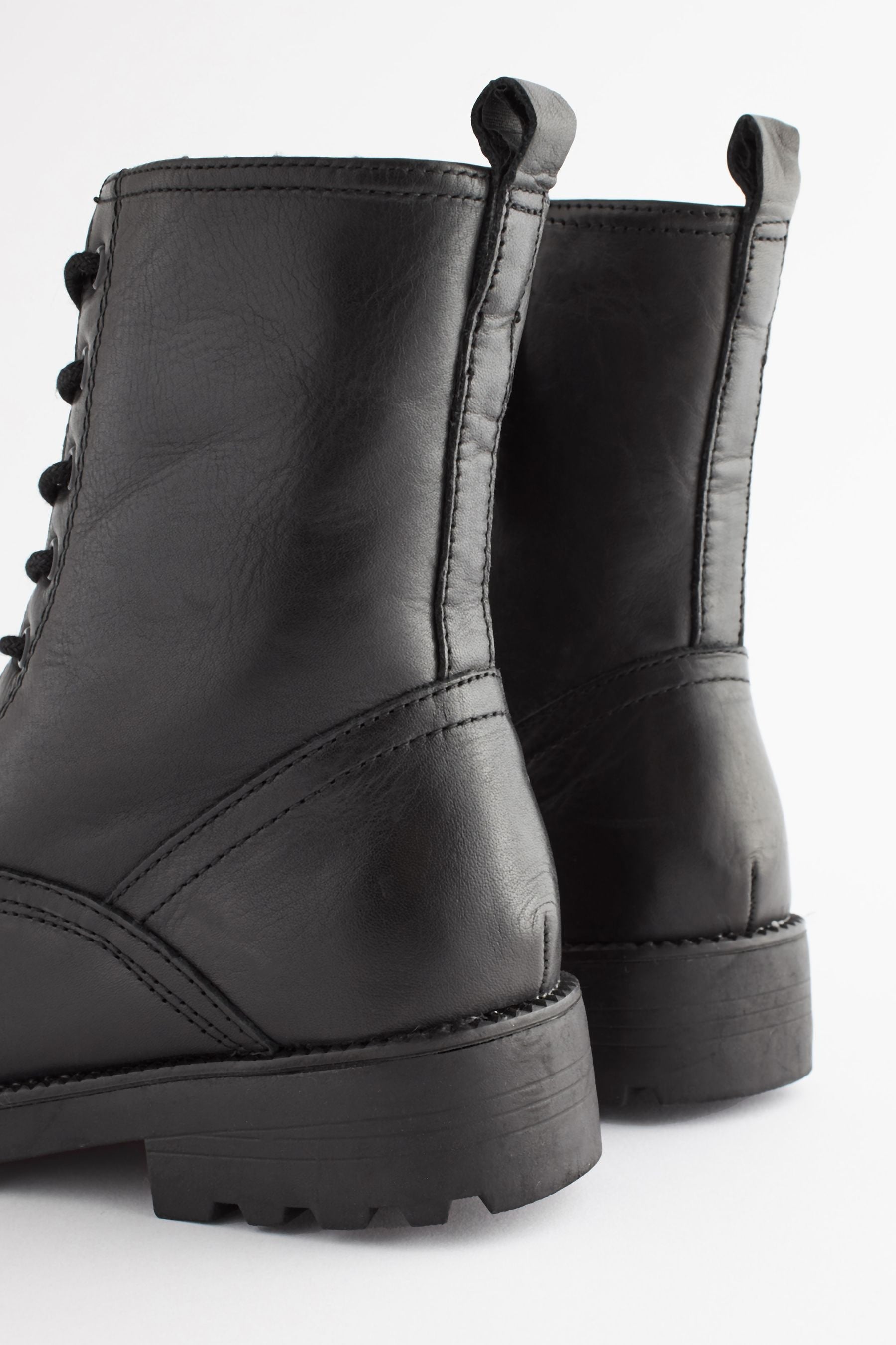 Black Leather Standard Fit (F) Warm Lined Lace Up Boots