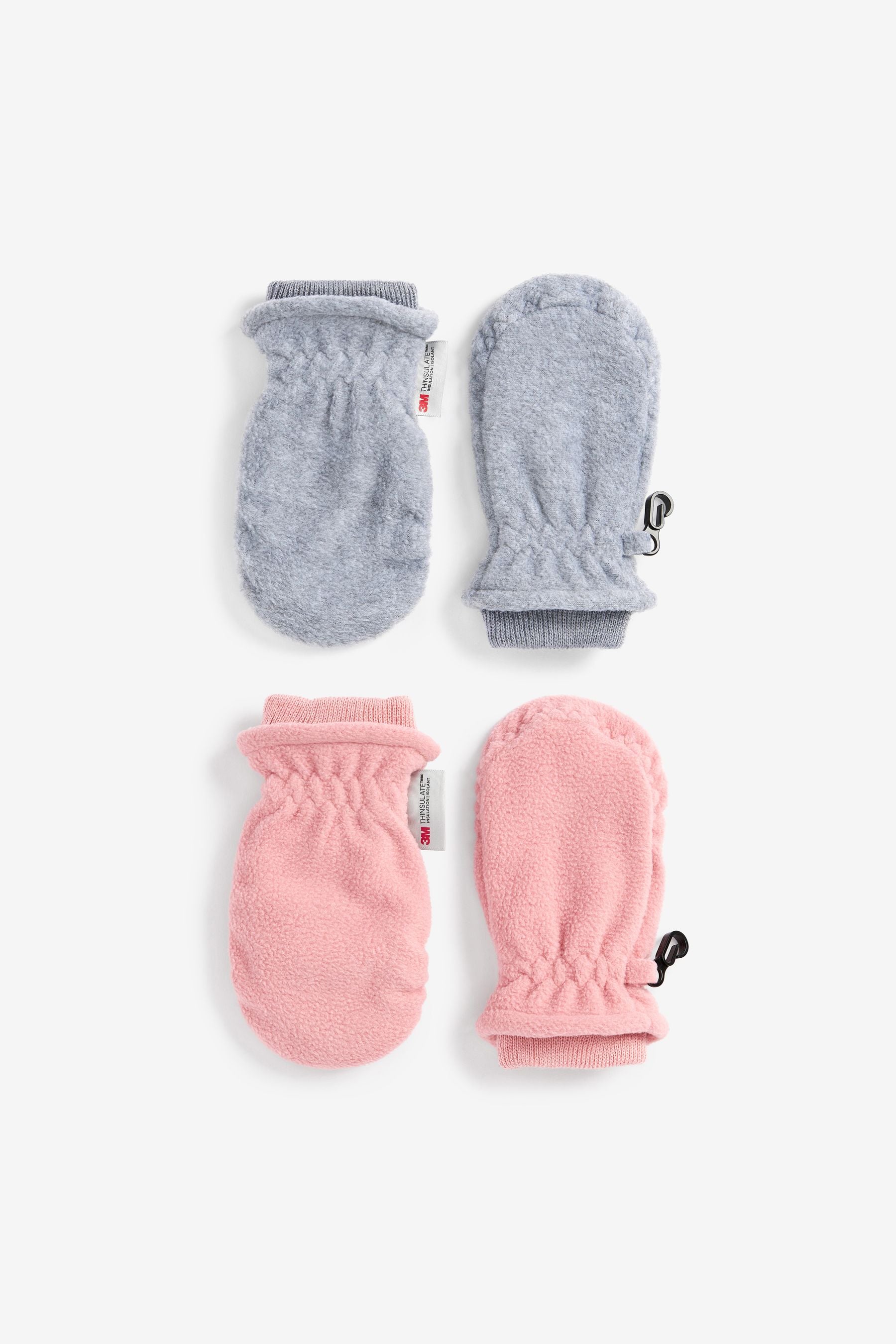 Pink/Grey Thermal Fleece Mitts 2 Pack (3mths-6yrs)