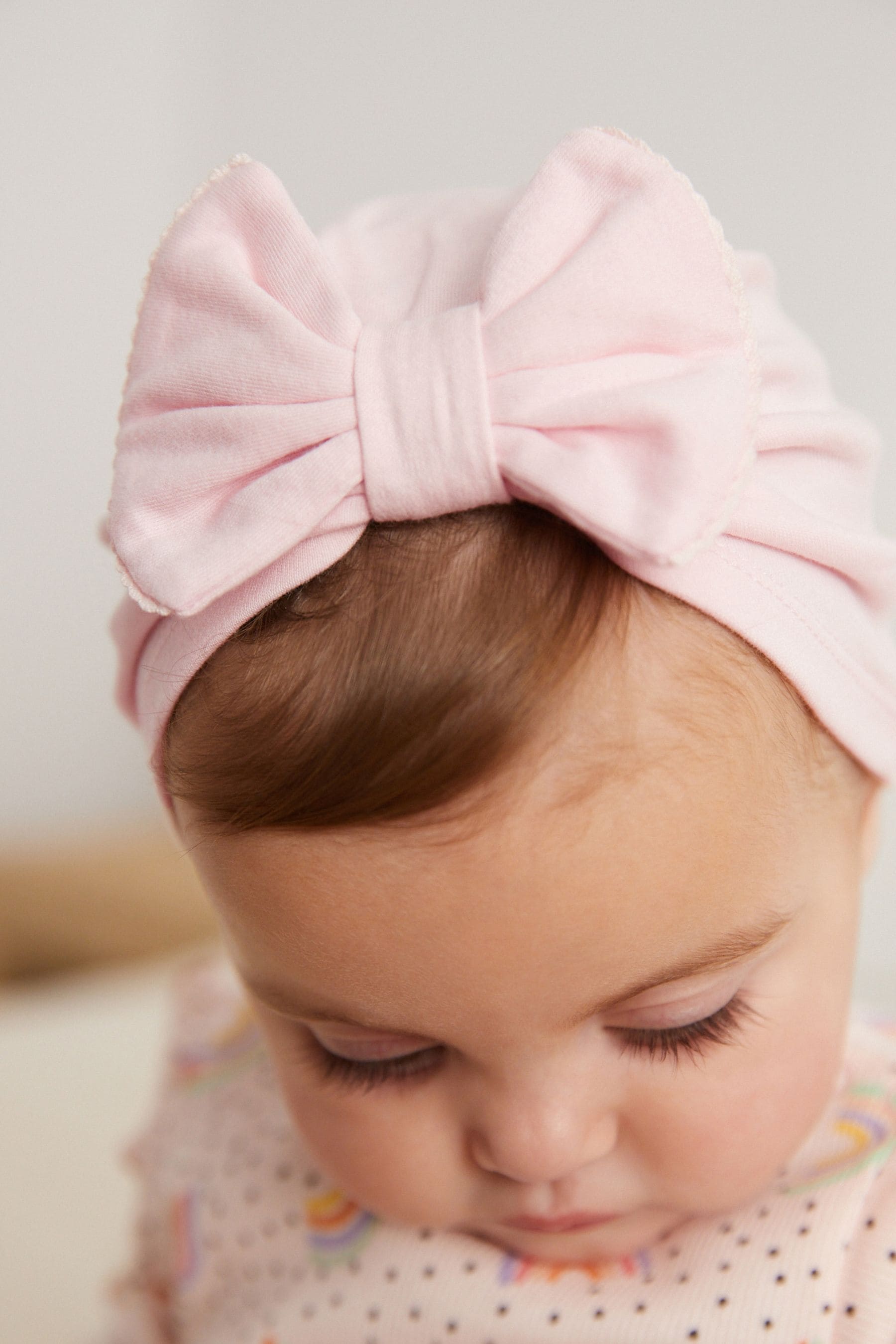 Pink/White Big Bow Baby Bow Turban 100% Cotton Hats 2 Pack (0mths-2yrs)