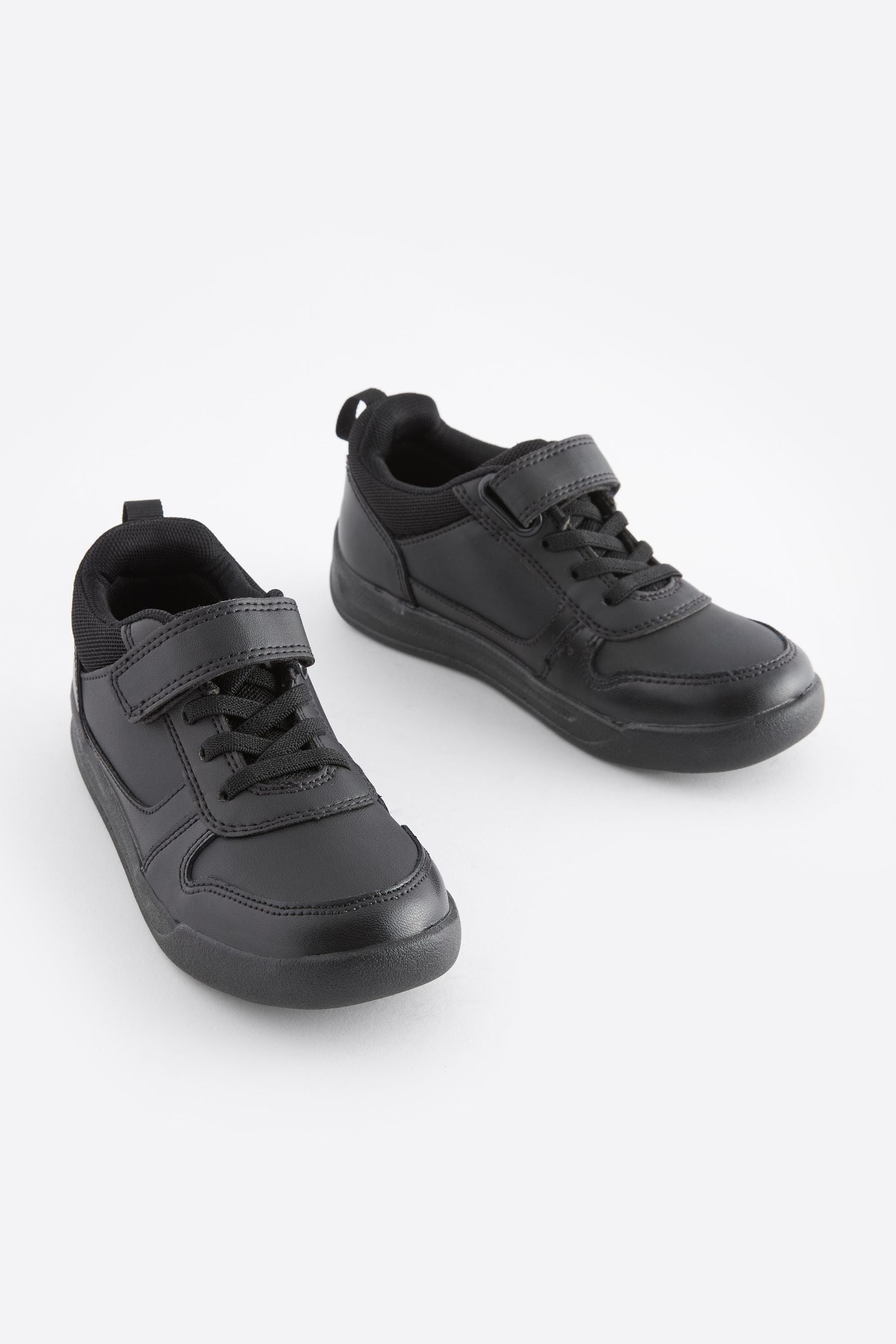 Black Extra Wide Fit (H) Elastic Lace School Trainers