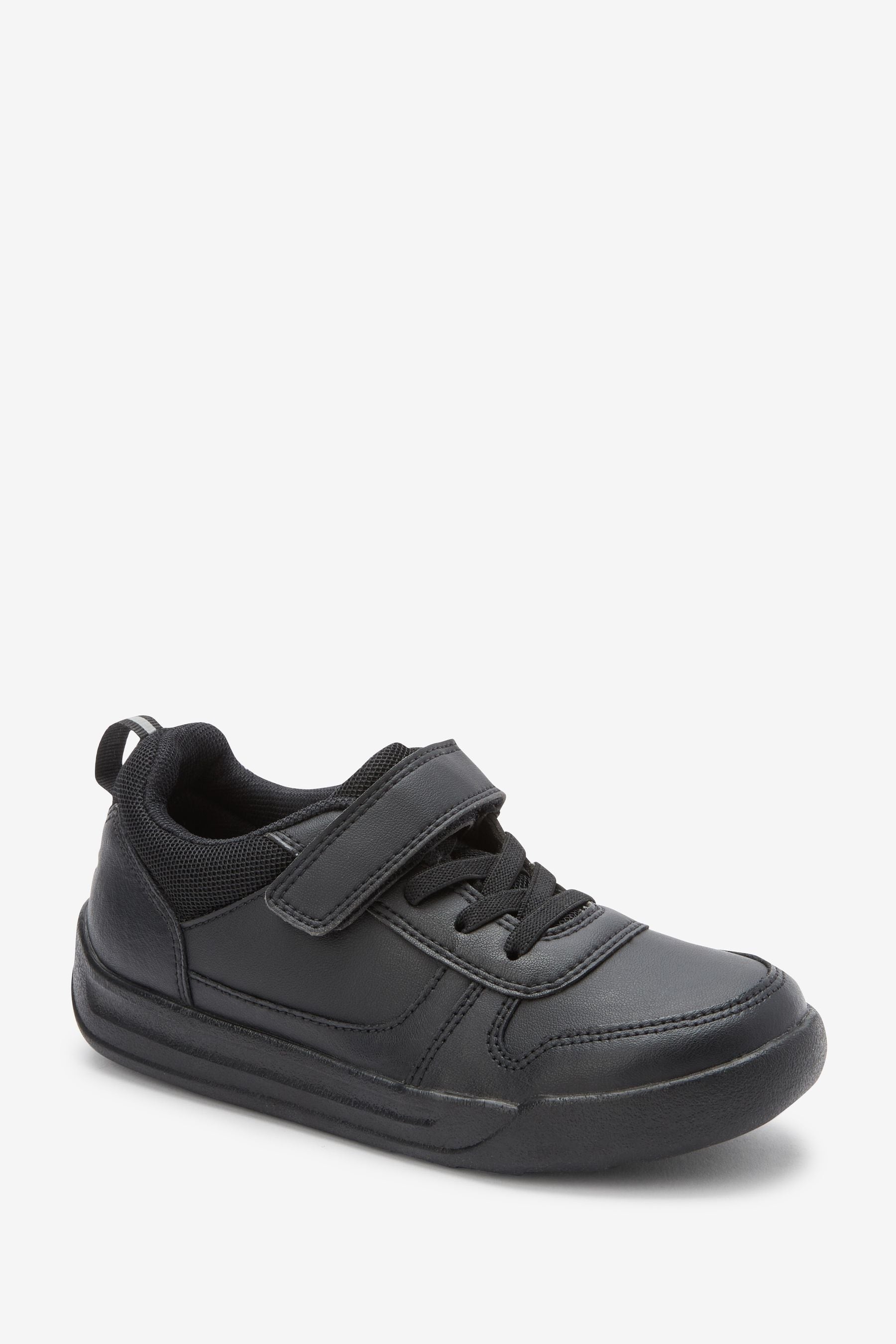 Black Extra Wide Fit (H) Elastic Lace School Trainers