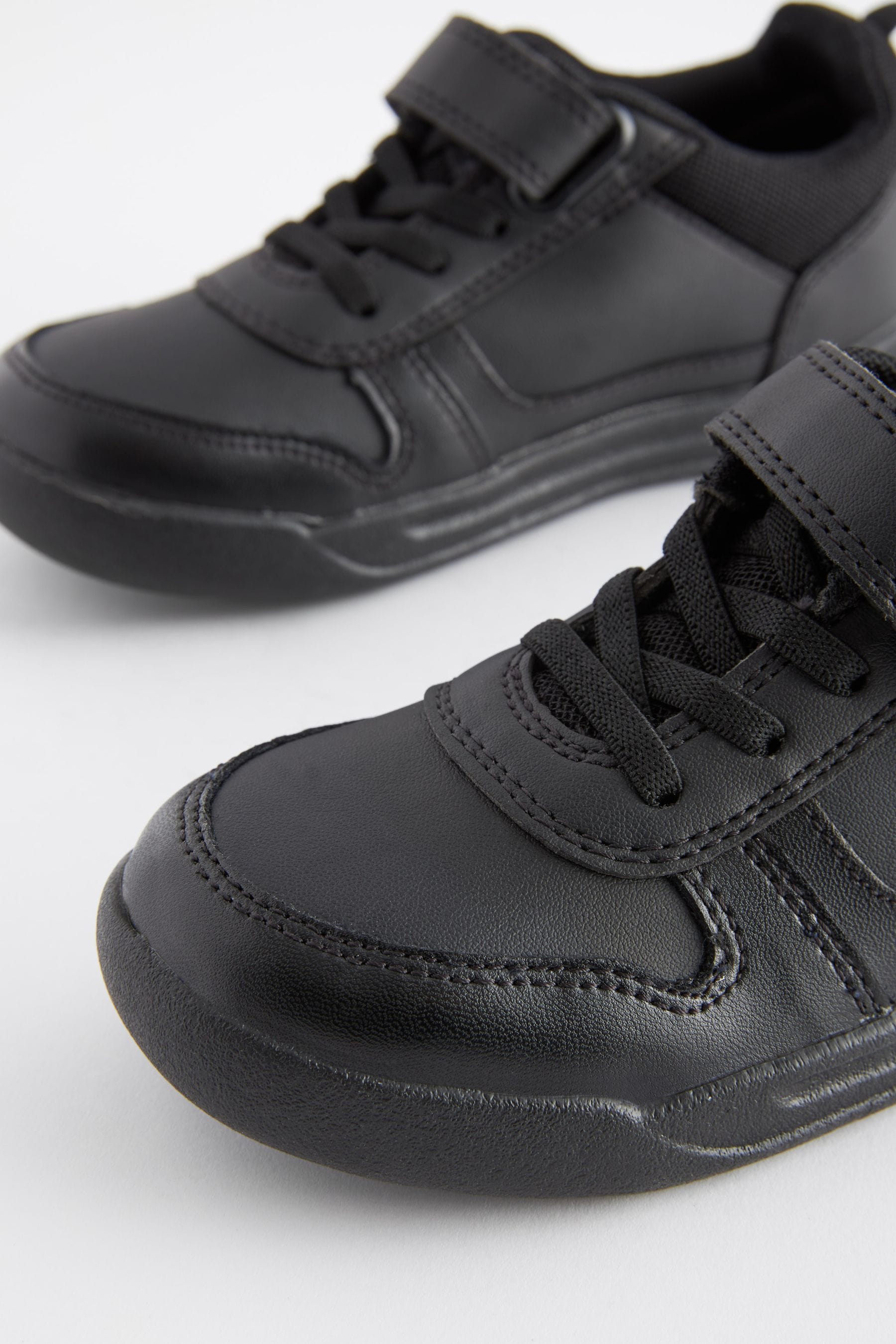 Black Extra Wide Fit (H) Elastic Lace School Trainers