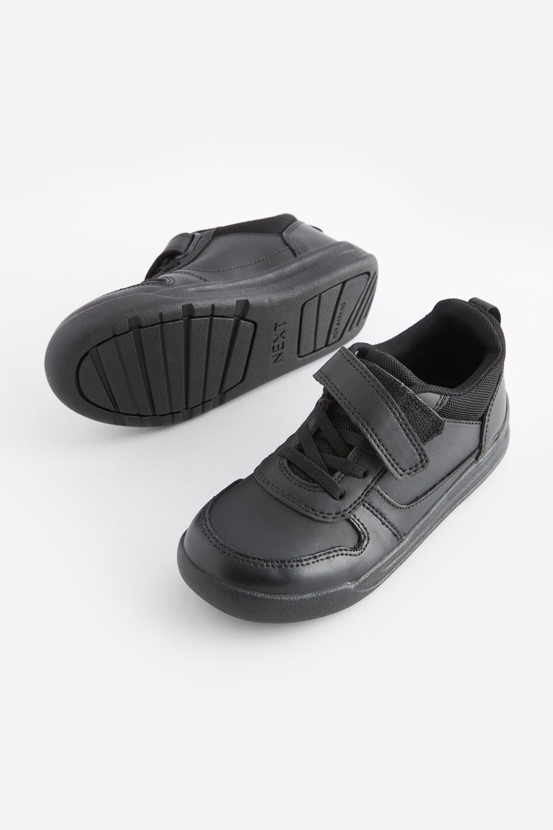 Black Extra Wide Fit (H) Elastic Lace School Trainers