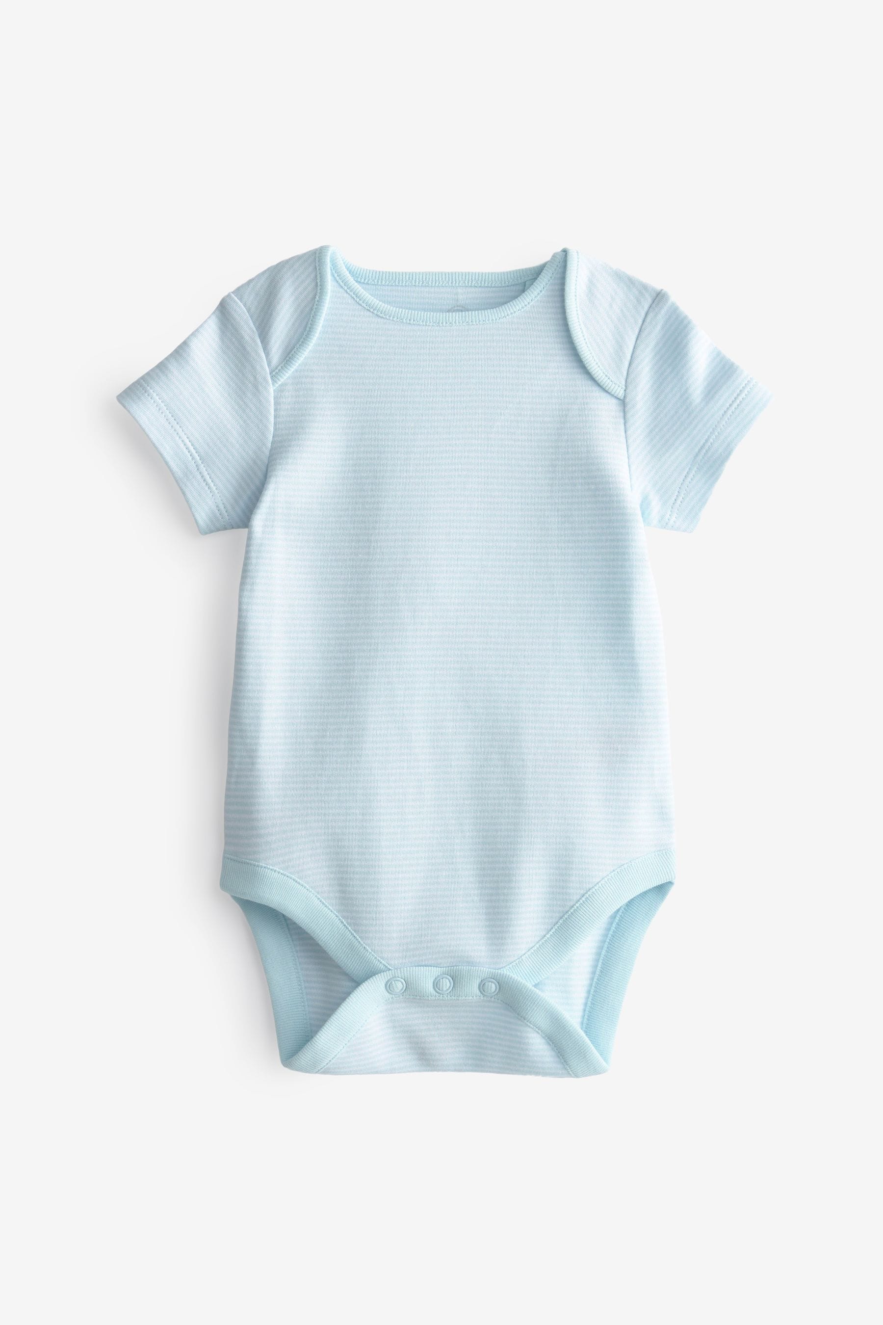 Blue/White Elephant 4 Pack Short Sleeve Baby Bodysuits